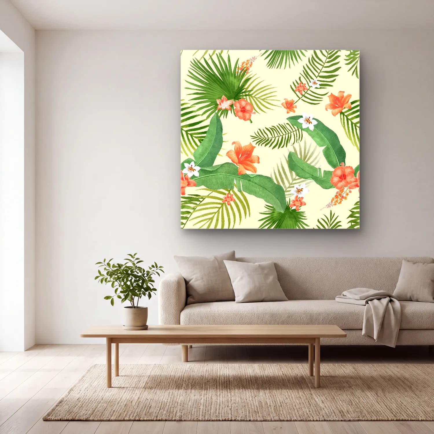 Pastel Çiçek Deseni No. 42 cam tablo — açık renk salonda