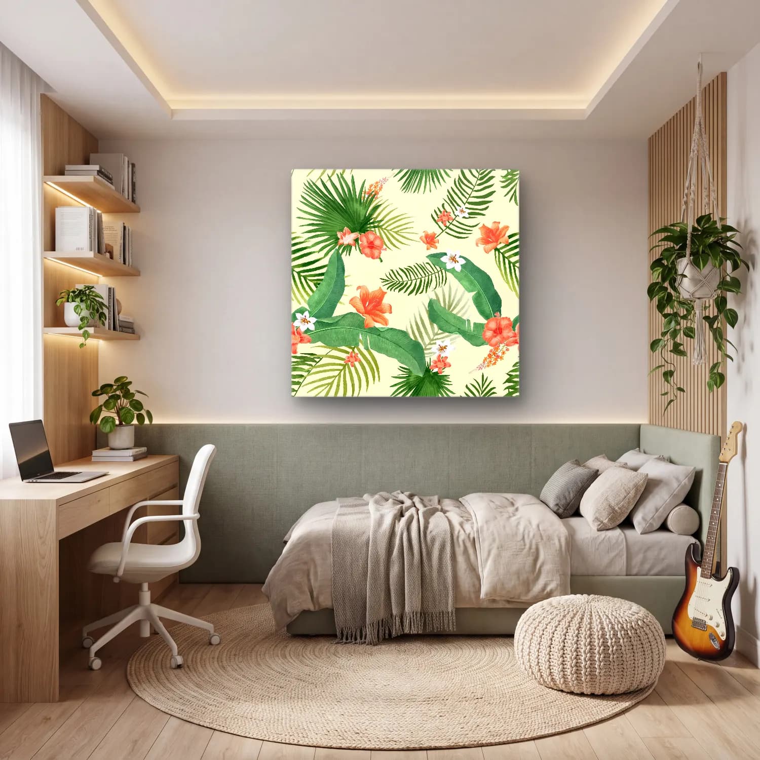 Pastel Çiçek Deseni No. 42 cam tablo — genç odasında