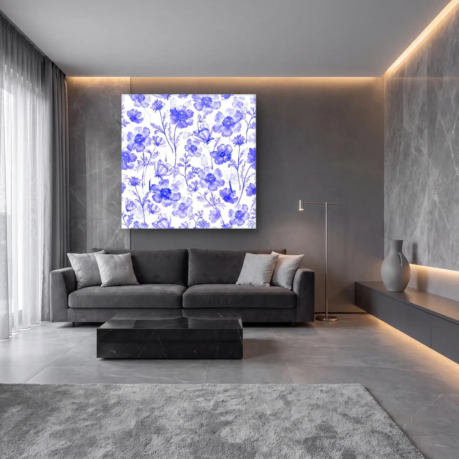 Botanik İllüstrasyon Çiçek Deseni No. 53 cam tablo — lüks salon duvarında