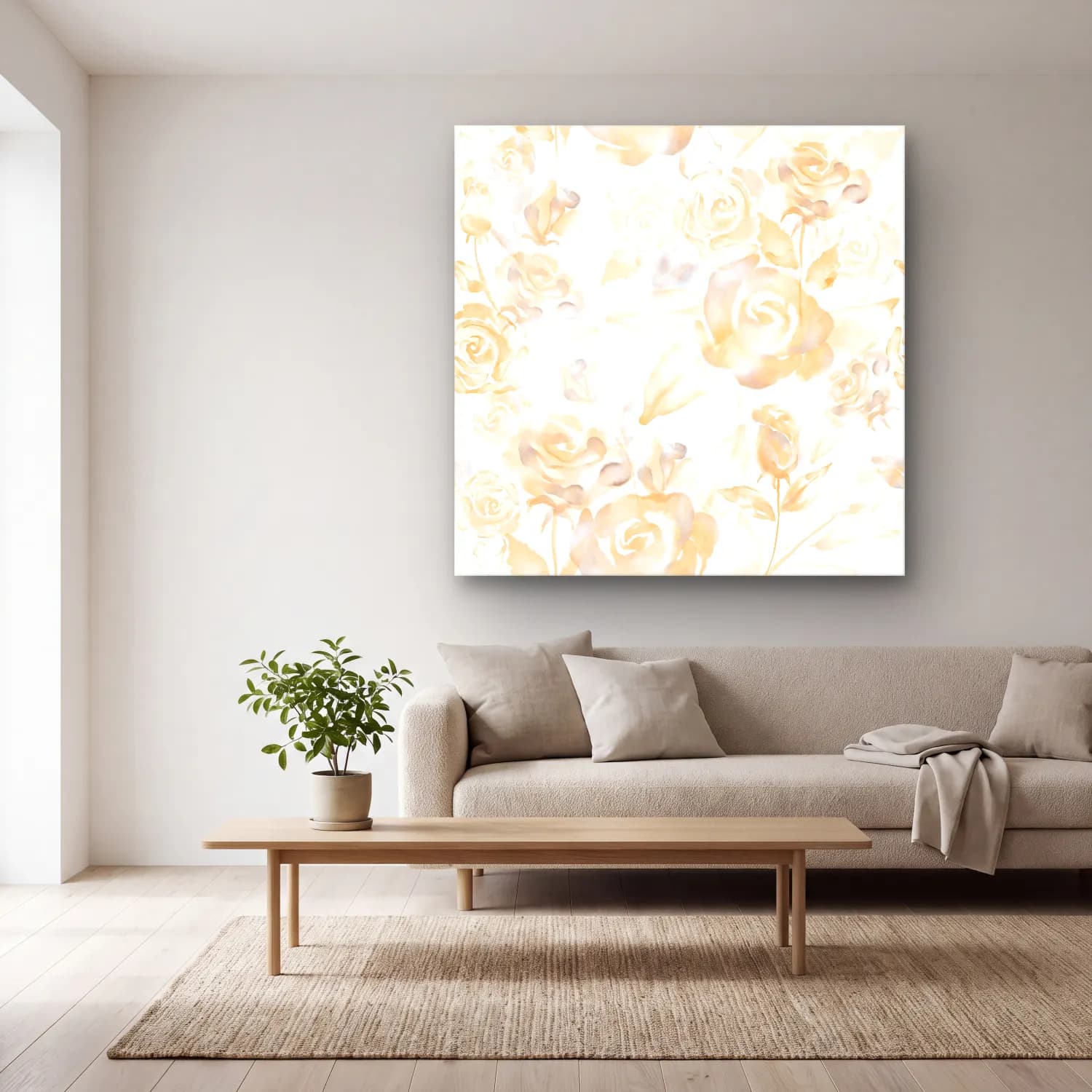 Pastel Çiçek Deseni No. 47 cam tablo — açık renk salonda