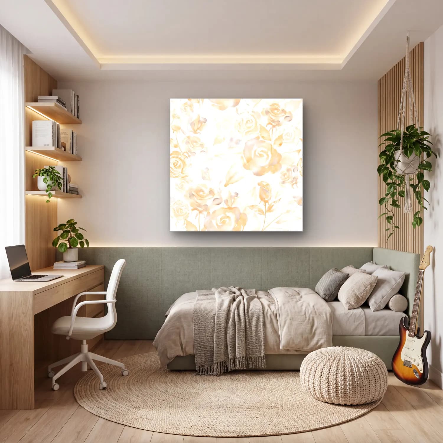 Pastel Çiçek Deseni No. 47 cam tablo — genç odasında
