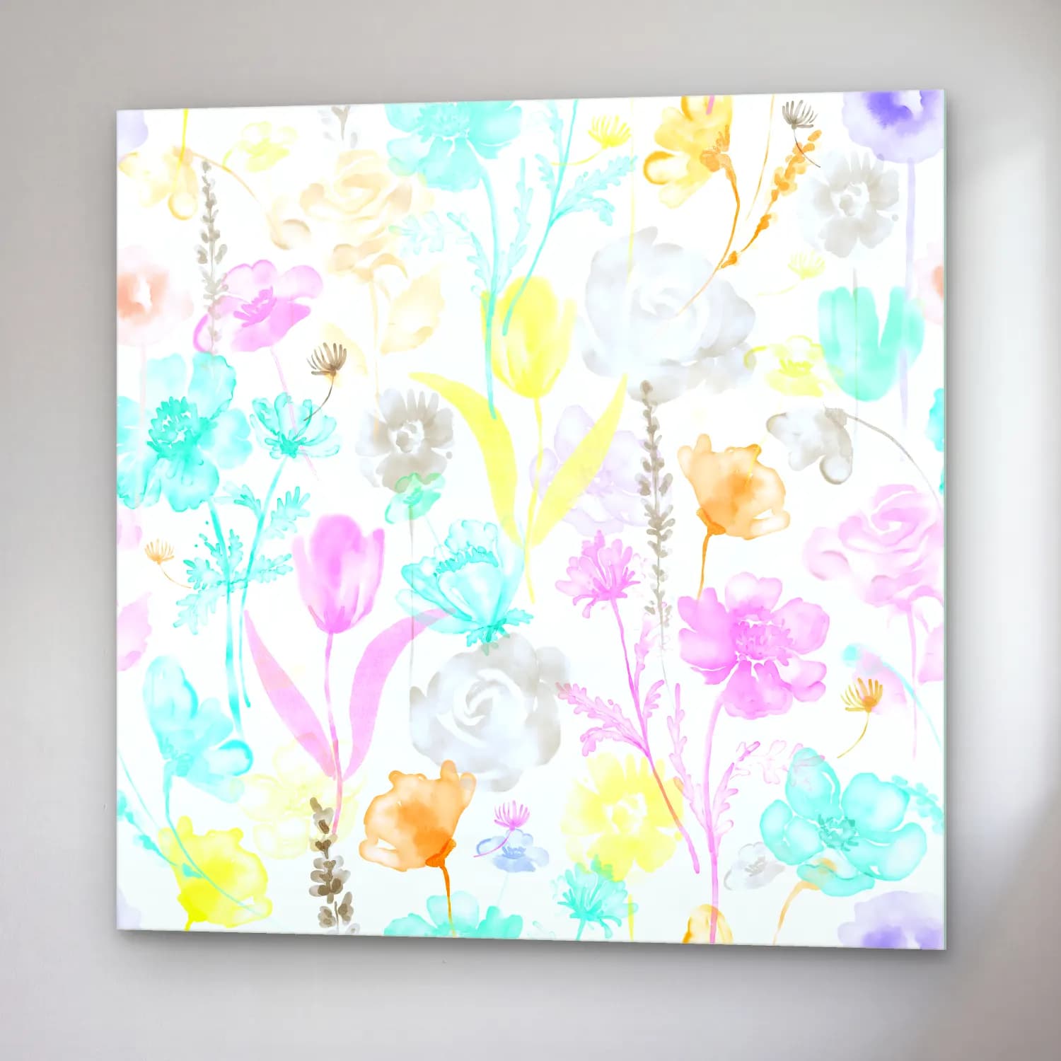 Pastel Çiçek Deseni No. 48 cam tablo — sağ açıdan görünüm