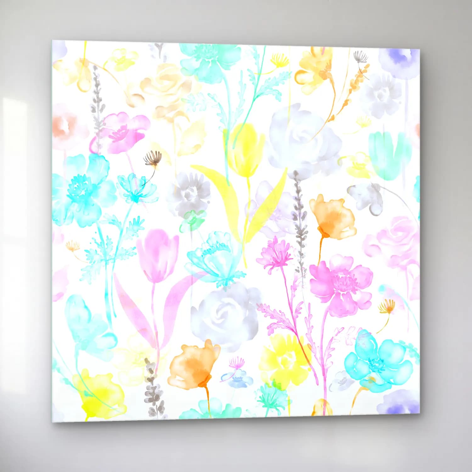 Pastel Çiçek Deseni No. 48 cam tablo — sol açıdan görünüm