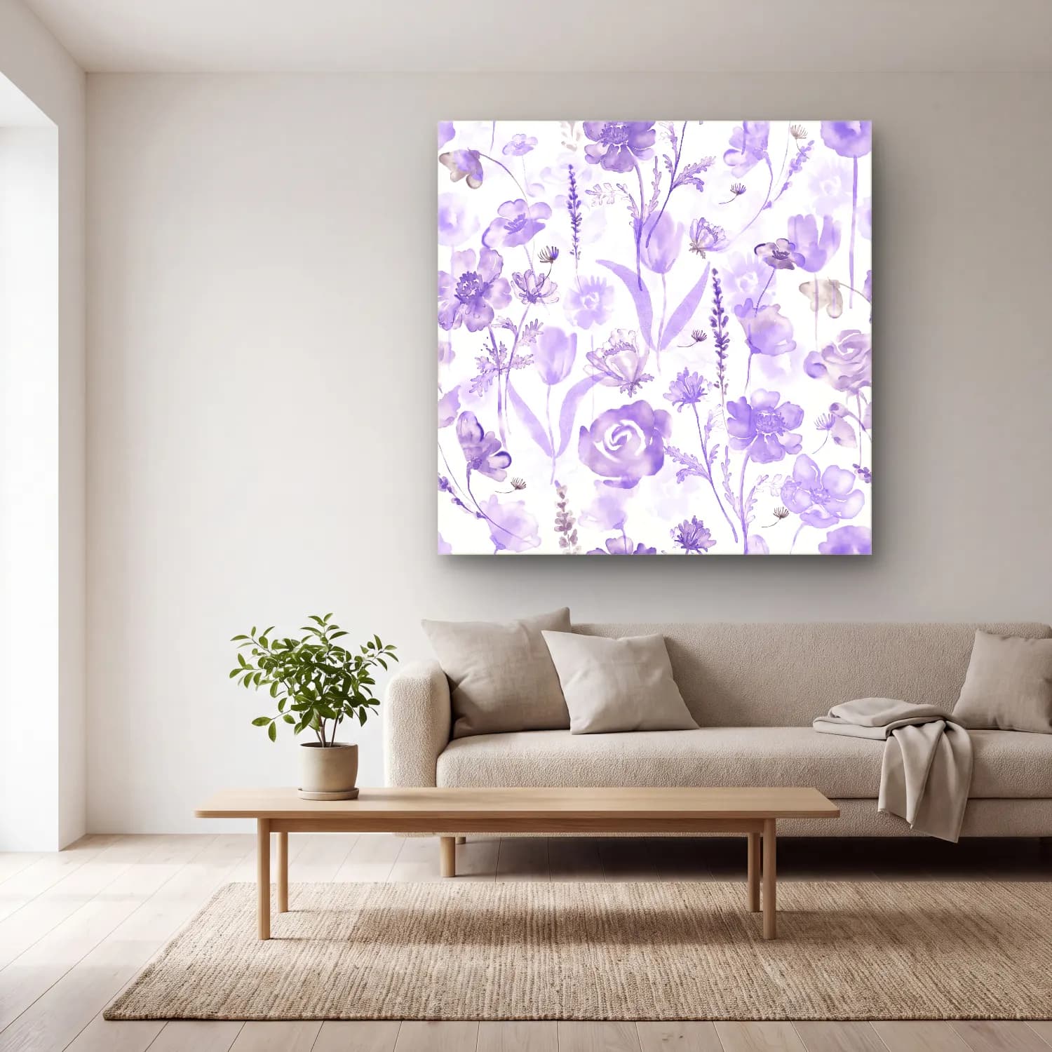Pastel Çiçek Deseni No. 49 cam tablo — açık renk salonda