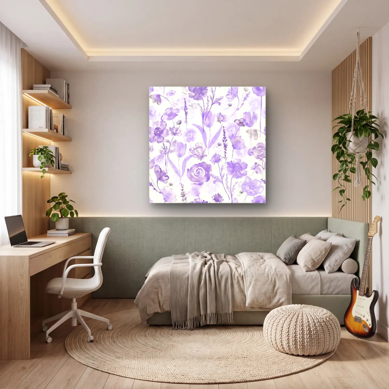 Pastel Çiçek Deseni No. 49 cam tablo — genç odasında