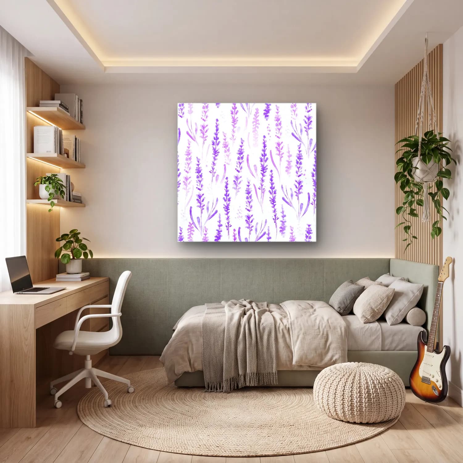 Pastel Lavanta Tarlası No. 7 cam tablo — genç odasında