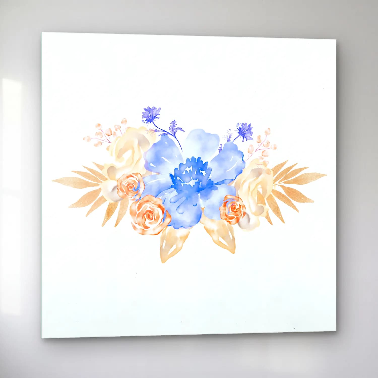 Suluboya Çiçek Deseni No. 4 cam tablo — sol açıdan görünüm