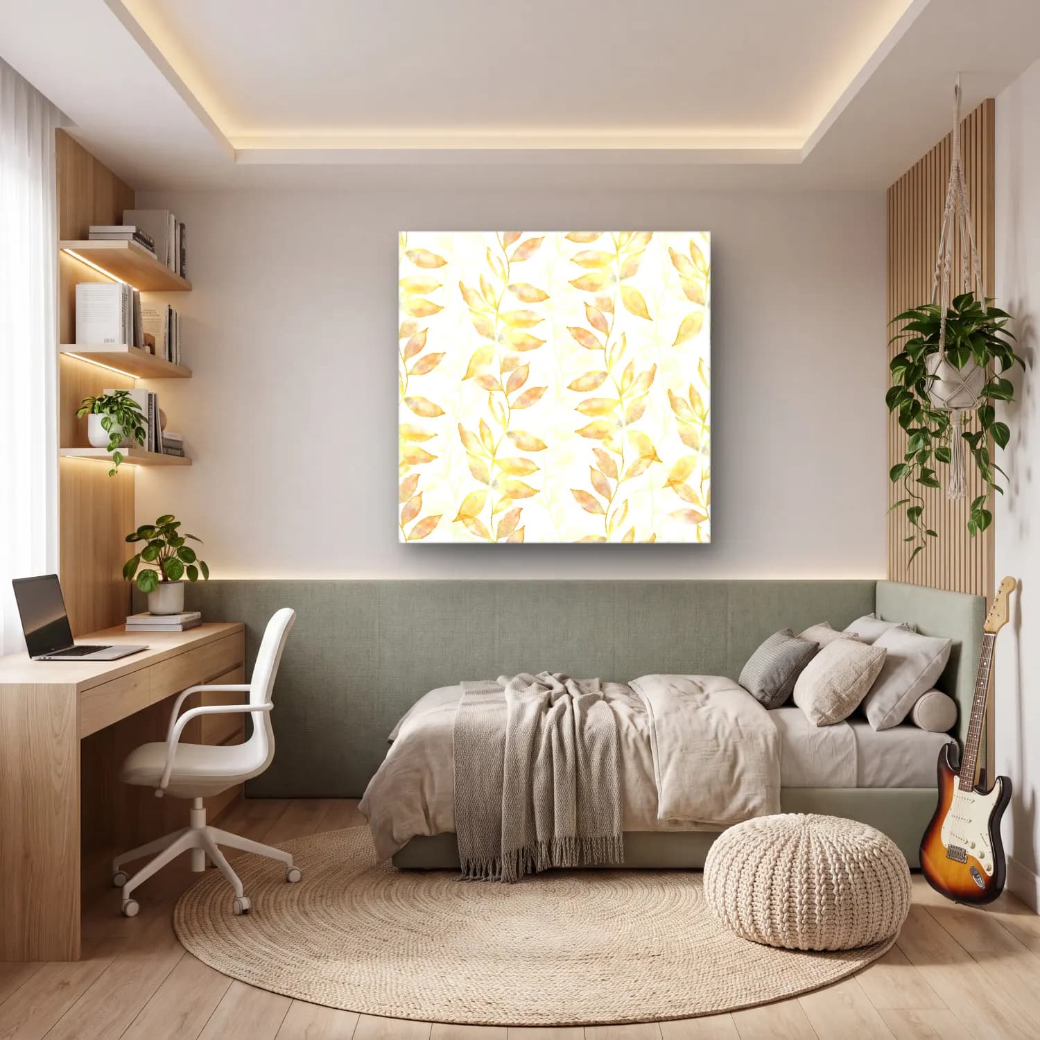 Pastel Çiçek Deseni No. 51 cam tablo — genç odasında