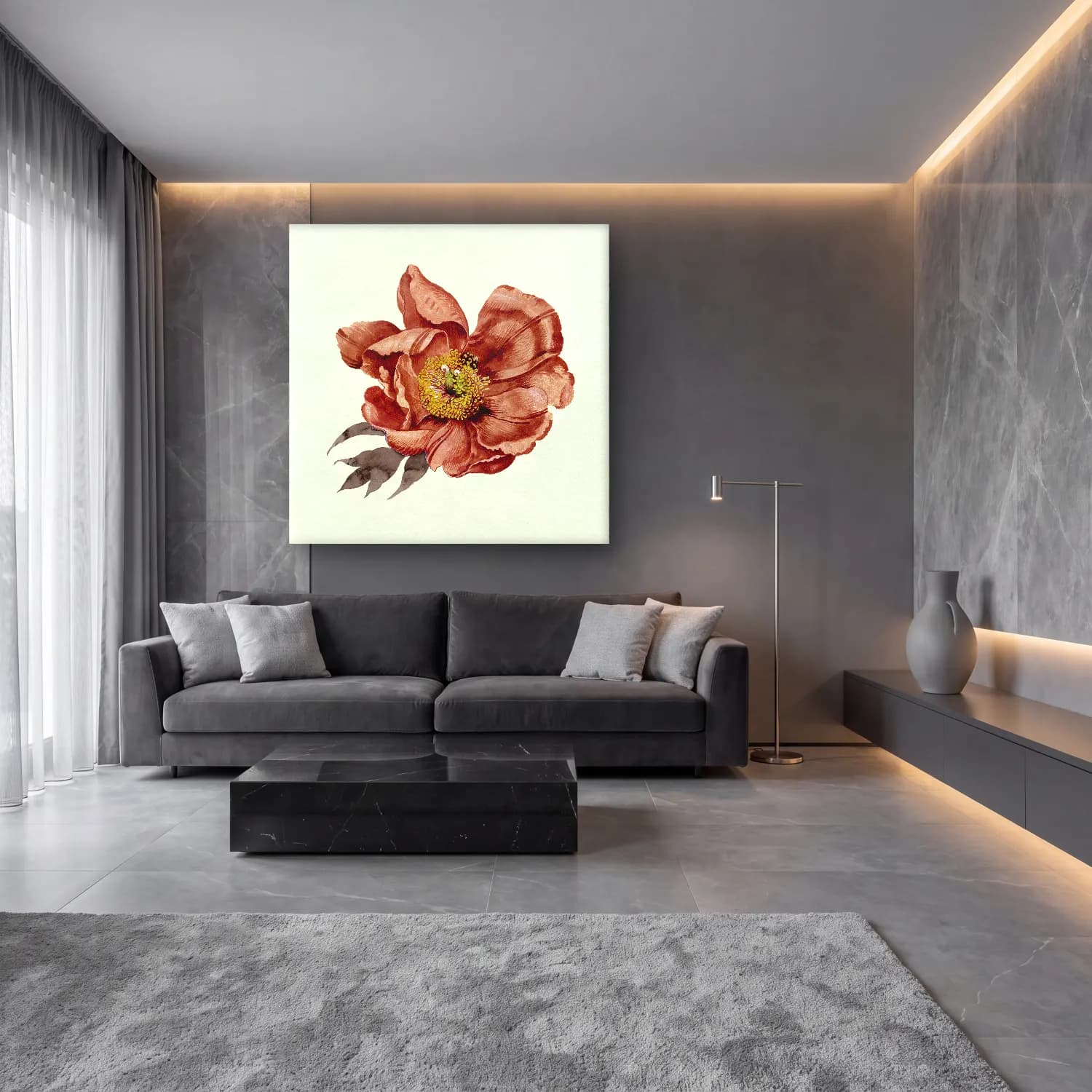 Botanik İllüstrasyon Nar No. 4 cam tablo — lüks salon duvarında