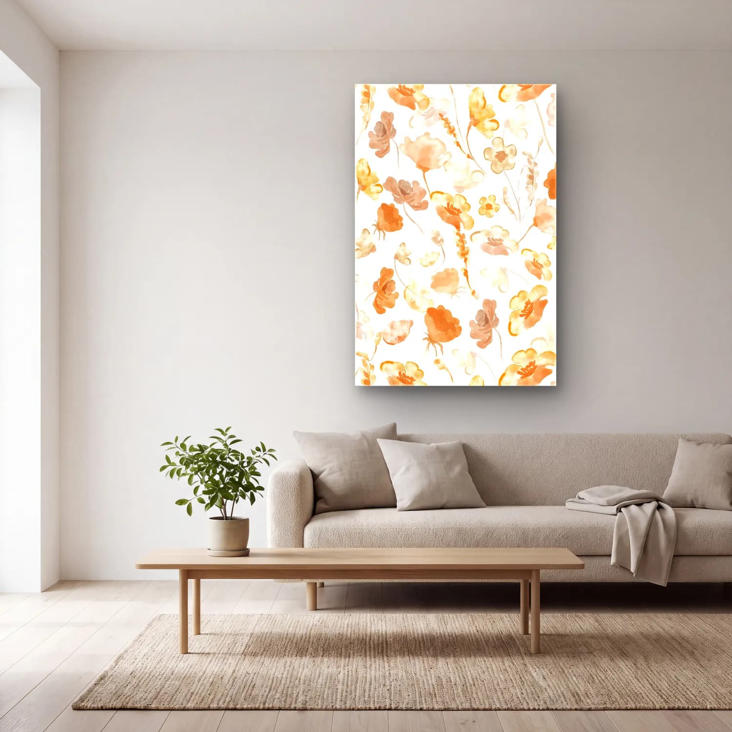 Boho Çiçek Deseni No. 132 cam tablo — açık renk salonda