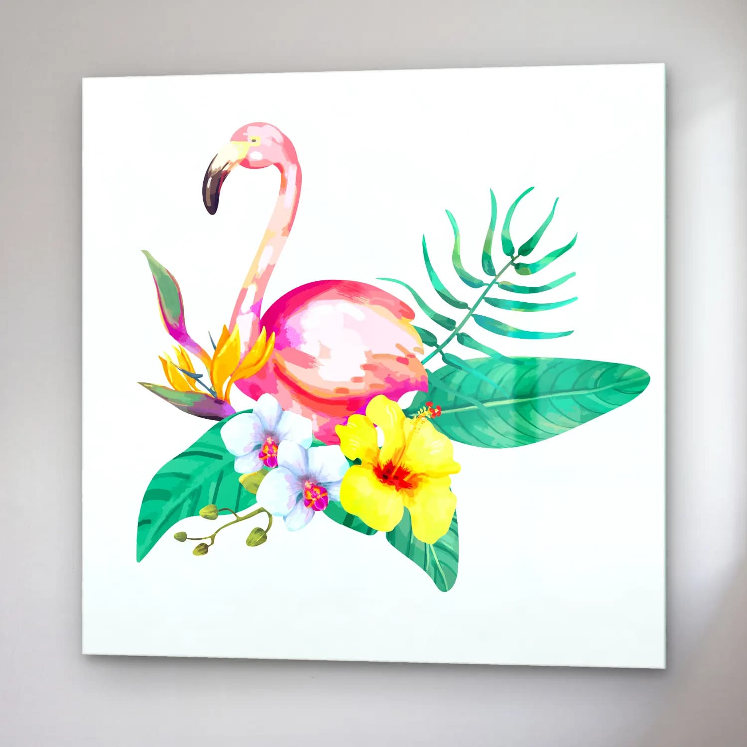 Suluboya Flamingo – Pembe Tonlar cam tablo — sağ açıdan görünüm