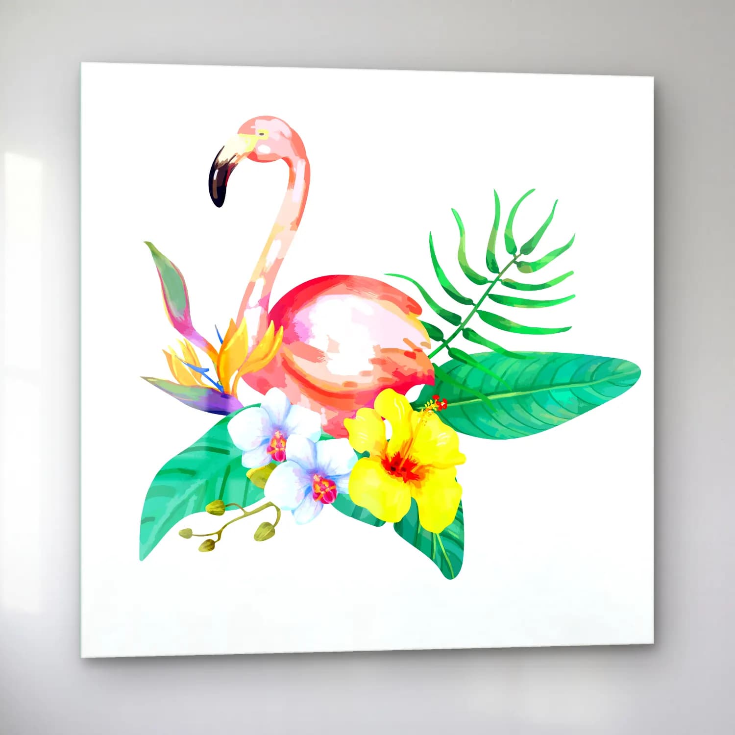 Suluboya Flamingo – Pembe Tonlar cam tablo — sol açıdan görünüm