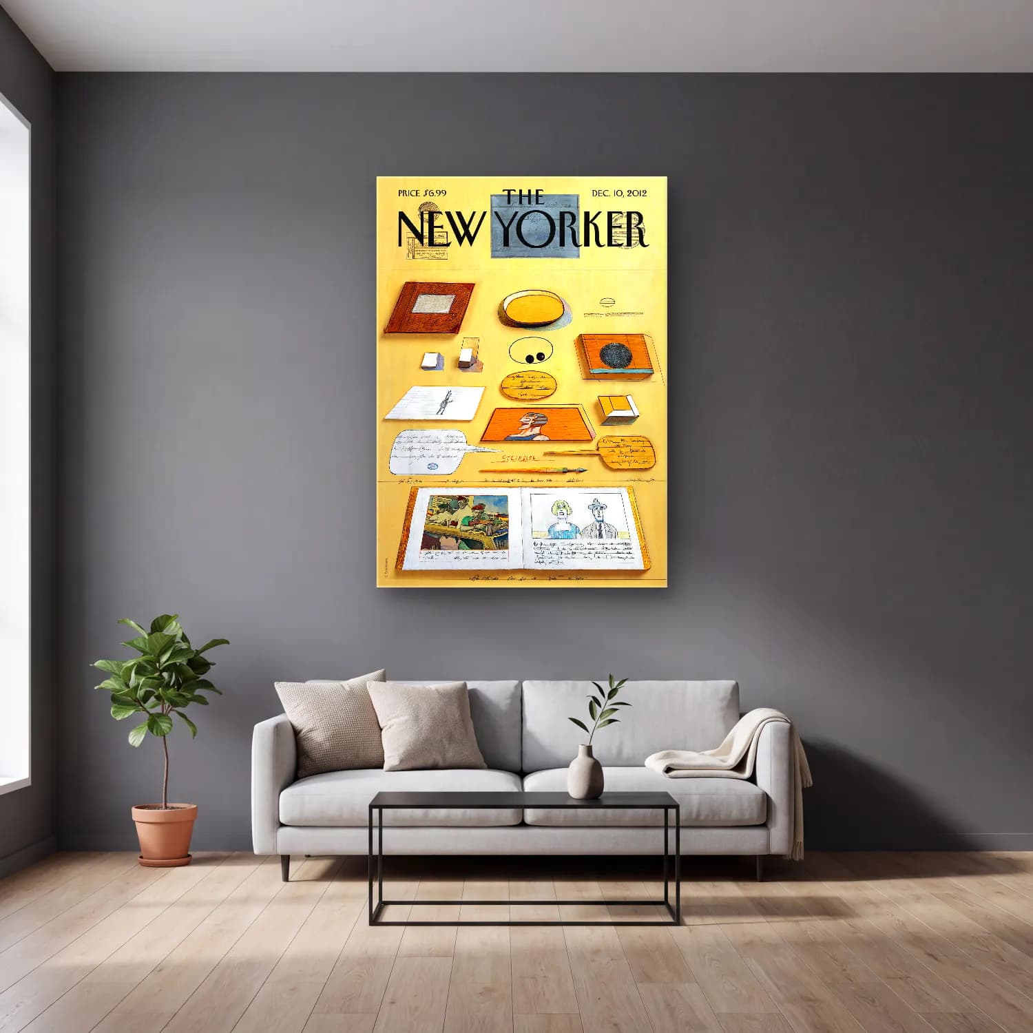 Bauhaus Harf Posteri cam tablo — gri duvarlı salonda