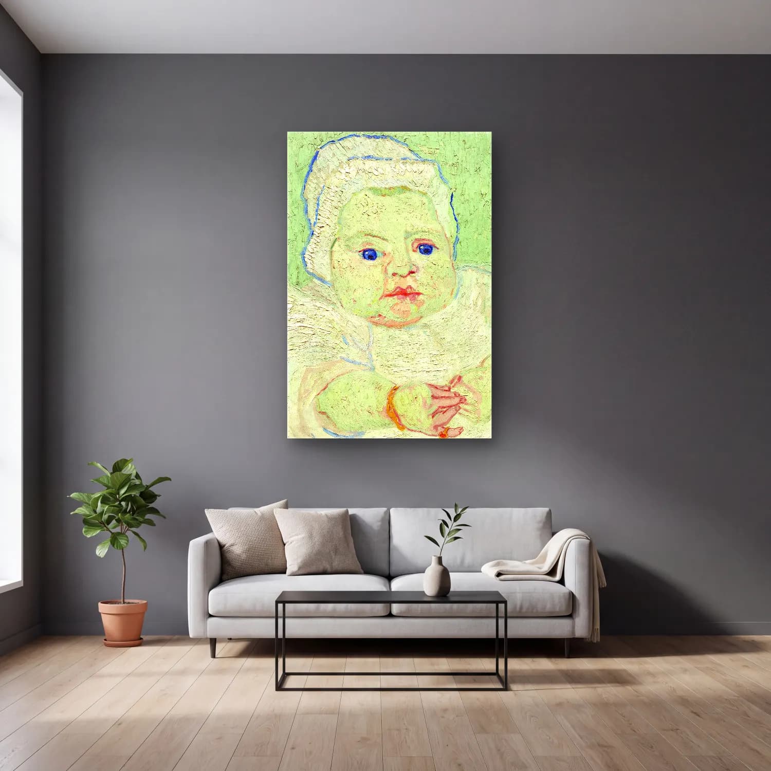 Vincent van Gogh – Roulin s Baby cam tablo — gri duvarlı salonda