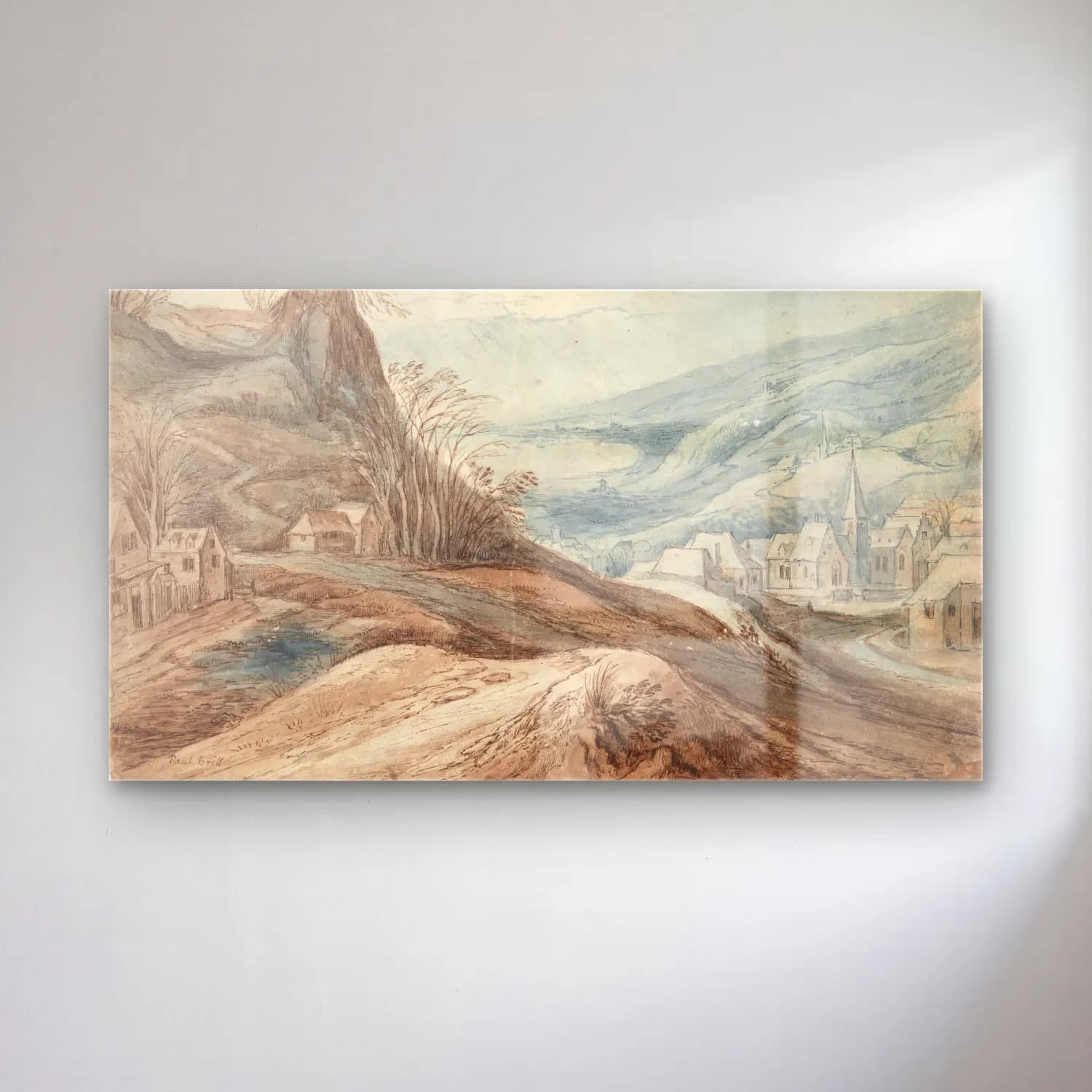 Jan Brueghel The Elder – Mountainous Landscape with Village in Valley and Distant… cam tablo — Jan Brueghel The Elder – Mountainous Landscape with Village in Valley and Distant… — suluboya dağ manzarası