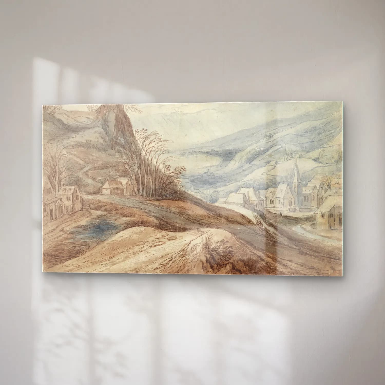 Jan Brueghel The Elder – Mountainous Landscape with Village in Valley and Distant… cam tablo — sağ açıdan görünüm