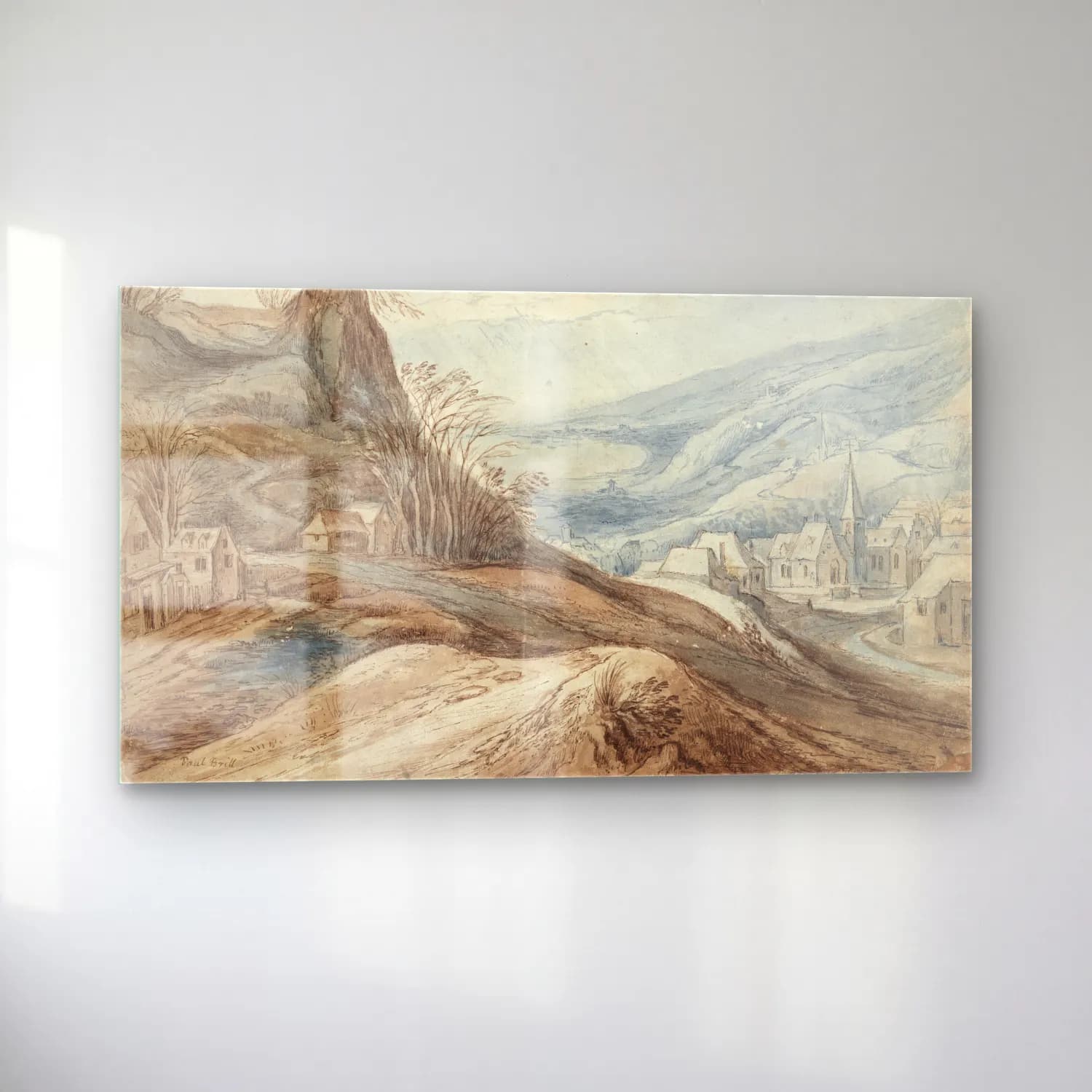 Jan Brueghel The Elder – Mountainous Landscape with Village in Valley and Distant… cam tablo — sol açıdan görünüm