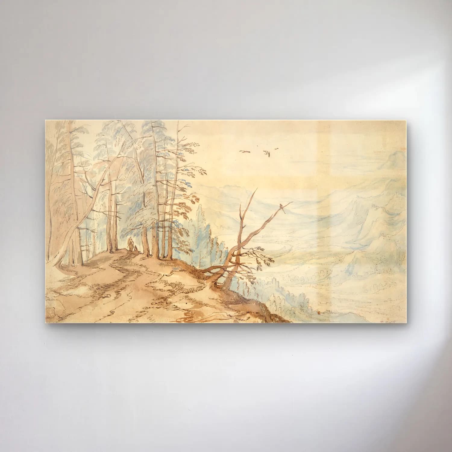 Jan Brueghel The Elder – View in a Valley from the Edge of a Mountain Road (17th… cam tablo — Jan Brueghel The Elder – View in a Valley from the Edge of a Mountain Road (17th… — suluboya dağ manzarası