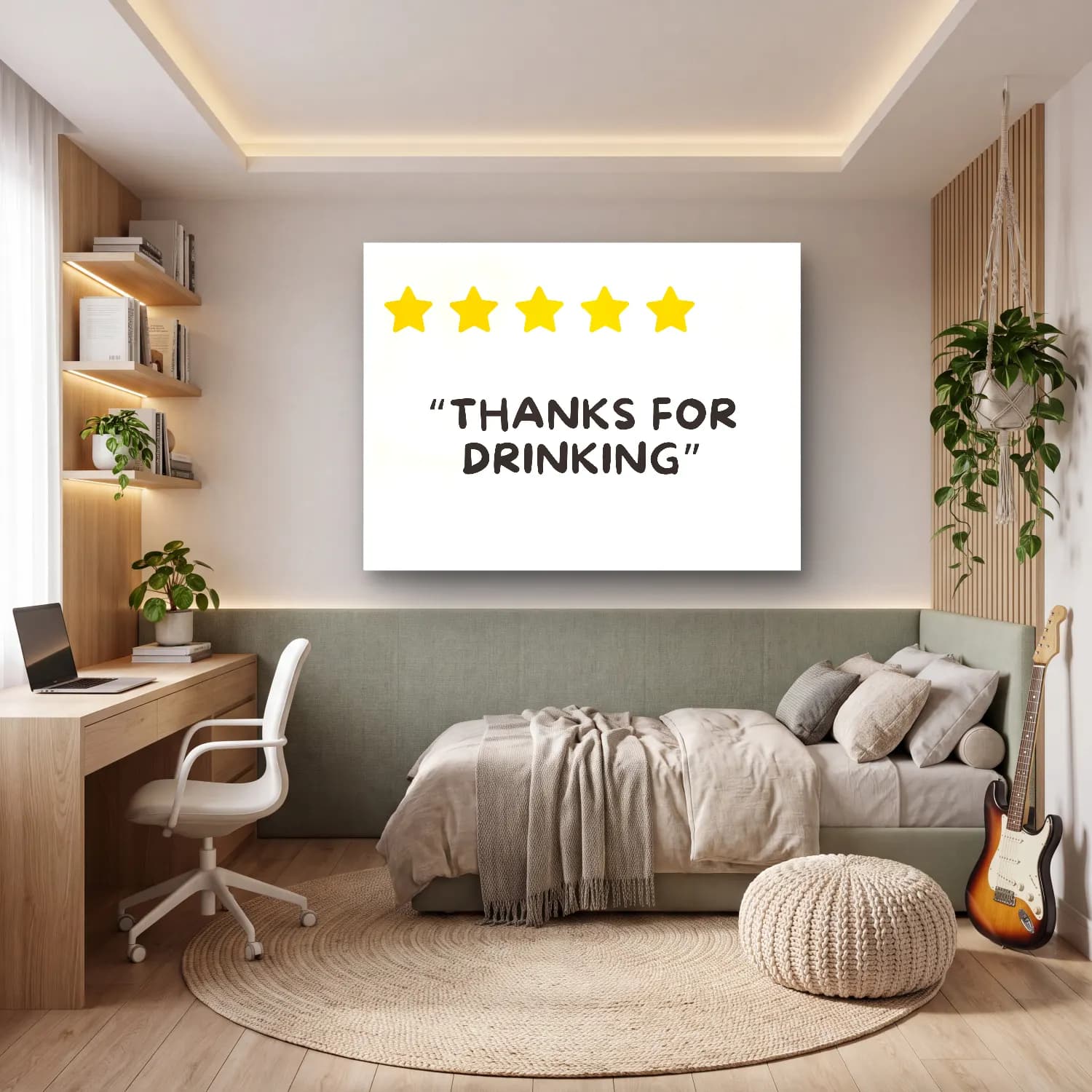 Çizgi Sanatı Söz Posteri – Sarı Tonlar cam tablo — genç odasında
