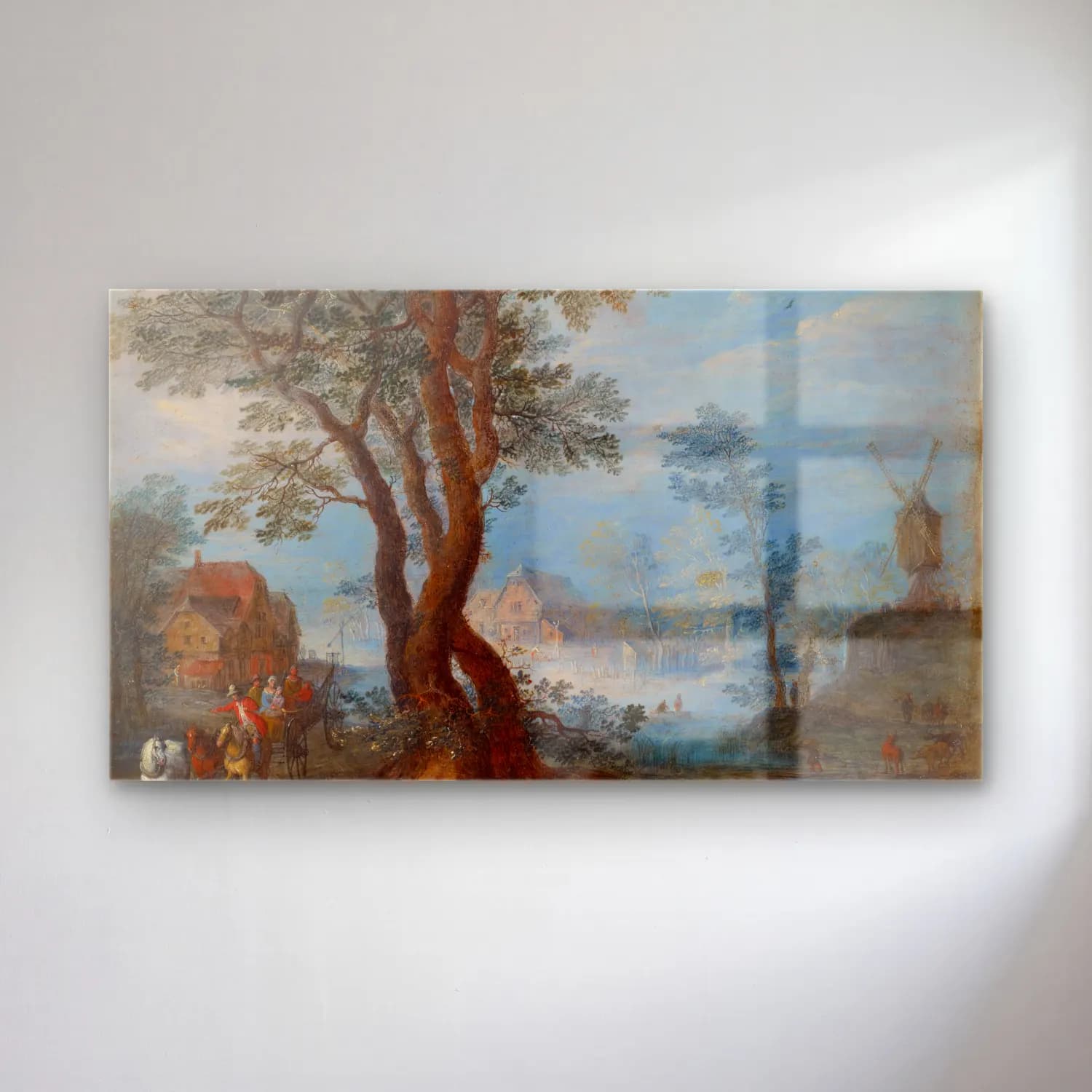Jan Brueghel The Elder – Village Landscape with Staffage Figures cam tablo — Jan Brueghel The Elder – Village Landscape with Staffage Figures — yağlı boya karlı kış manzarası
