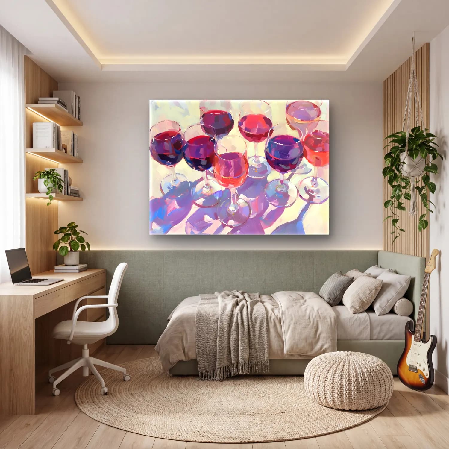 Yağlı Boya Kadeh Şarap – Pembe Tonlar cam tablo — genç odasında