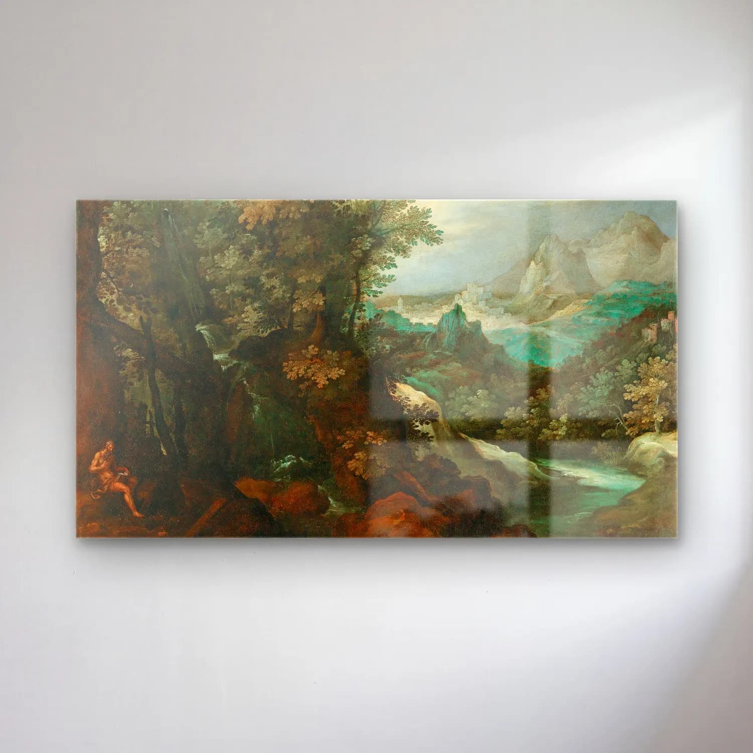 Paul Bril – A mountainous river landscape with a hermit cam tablo — Paul Bril – A mountainous river landscape with a hermit — yağlı boya dağ manzarası