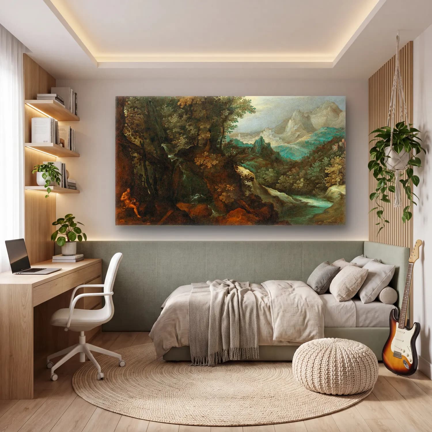 Paul Bril – A mountainous river landscape with a hermit cam tablo — genç odasında