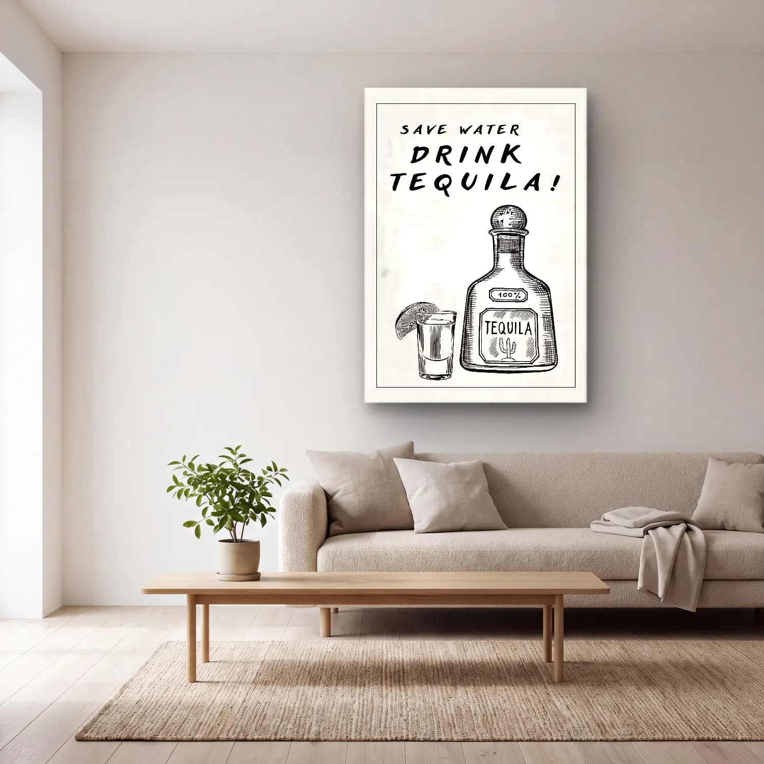 Vintage Kokteyl No. 13 cam tablo — açık renk salonda