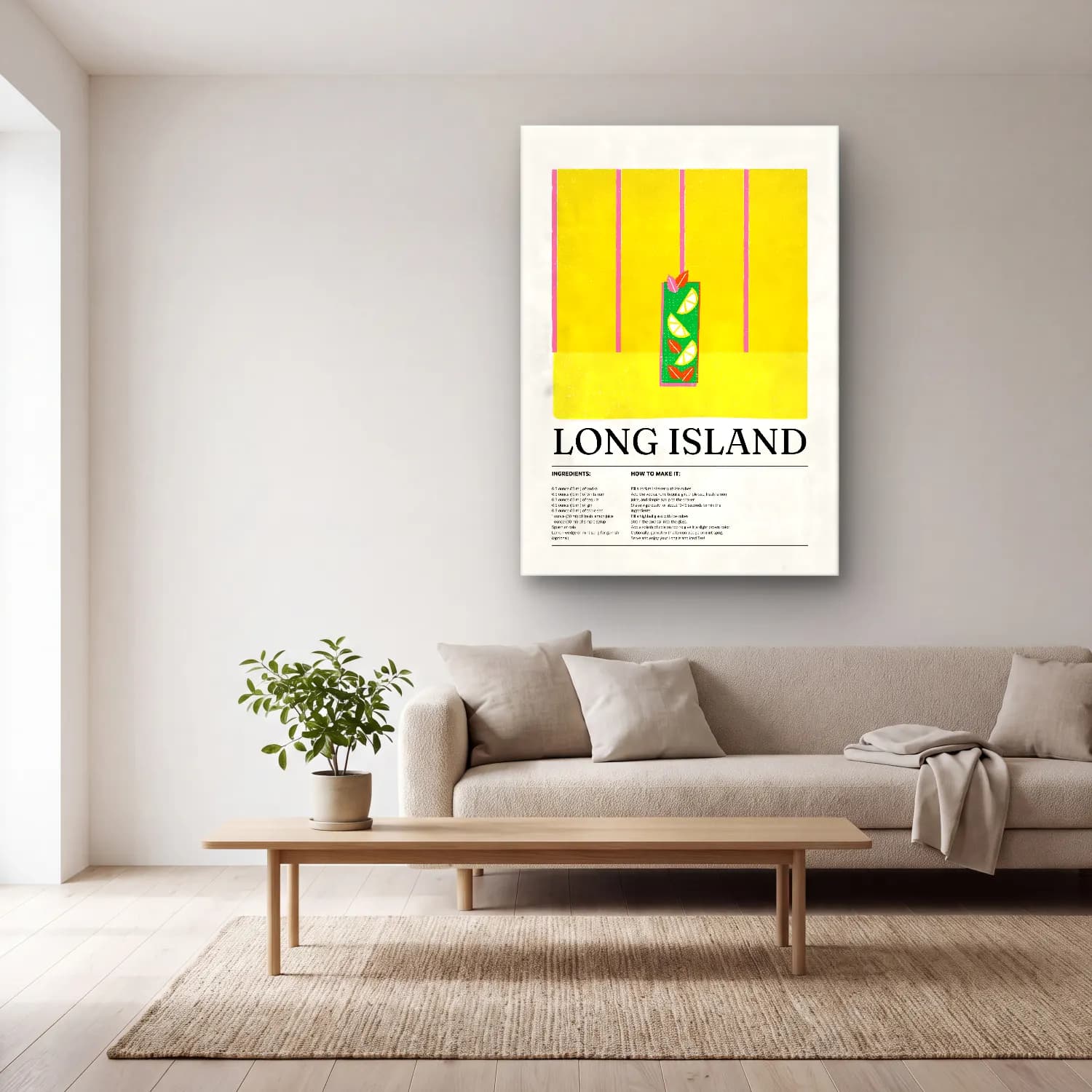 Vintage Poster İtalyan Sahili No. 2 cam tablo — açık renk salonda