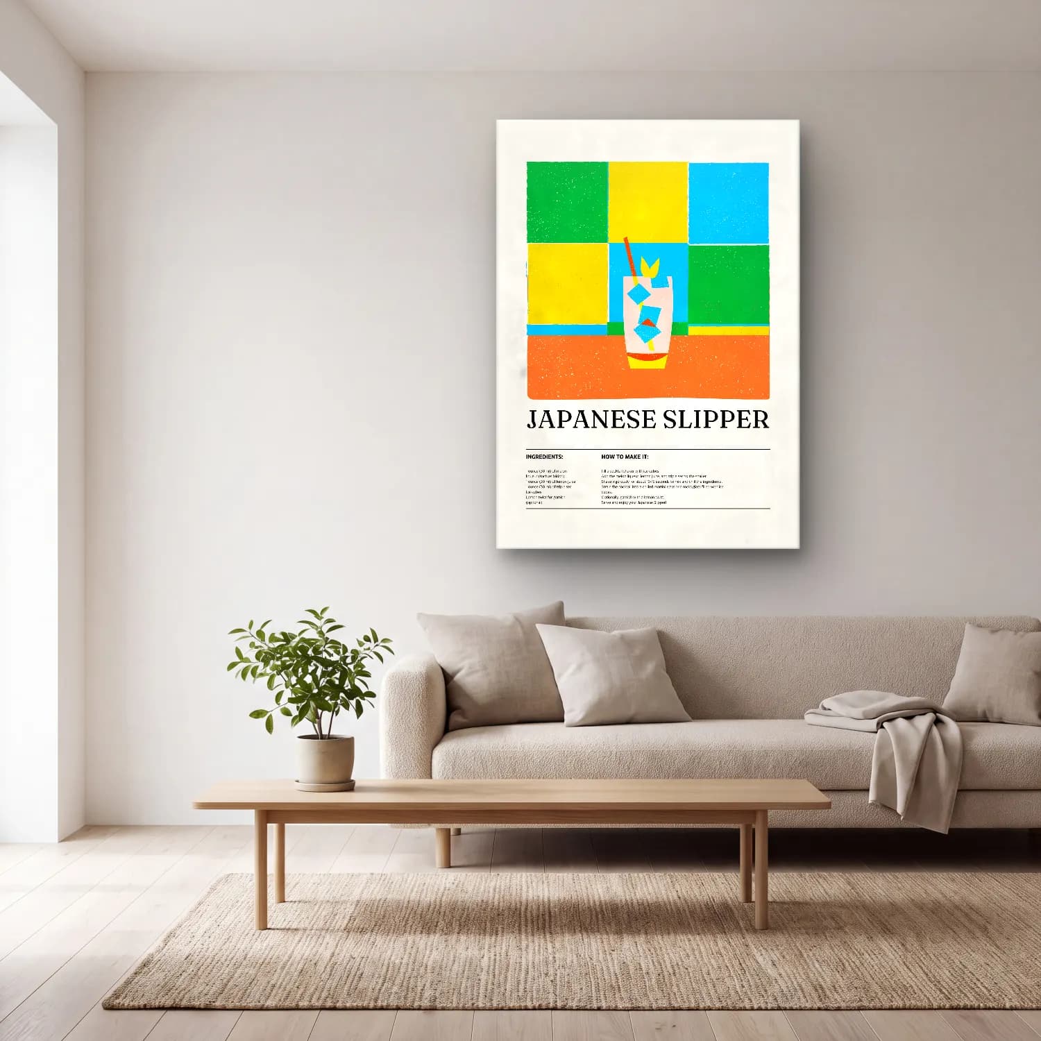Pop Art Kokteyl – Sarı Tonlar cam tablo — açık renk salonda