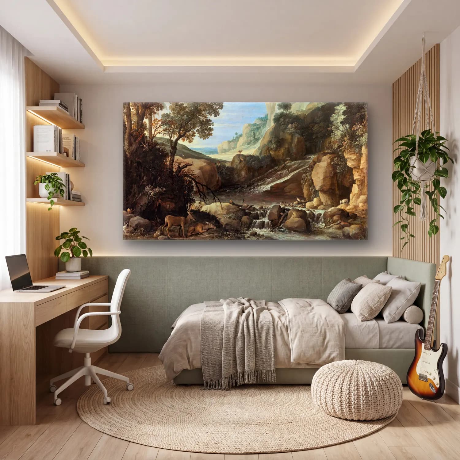 Paul Bril – Mountainous Landscape With Wildlife Around A Cascade cam tablo — genç odasında