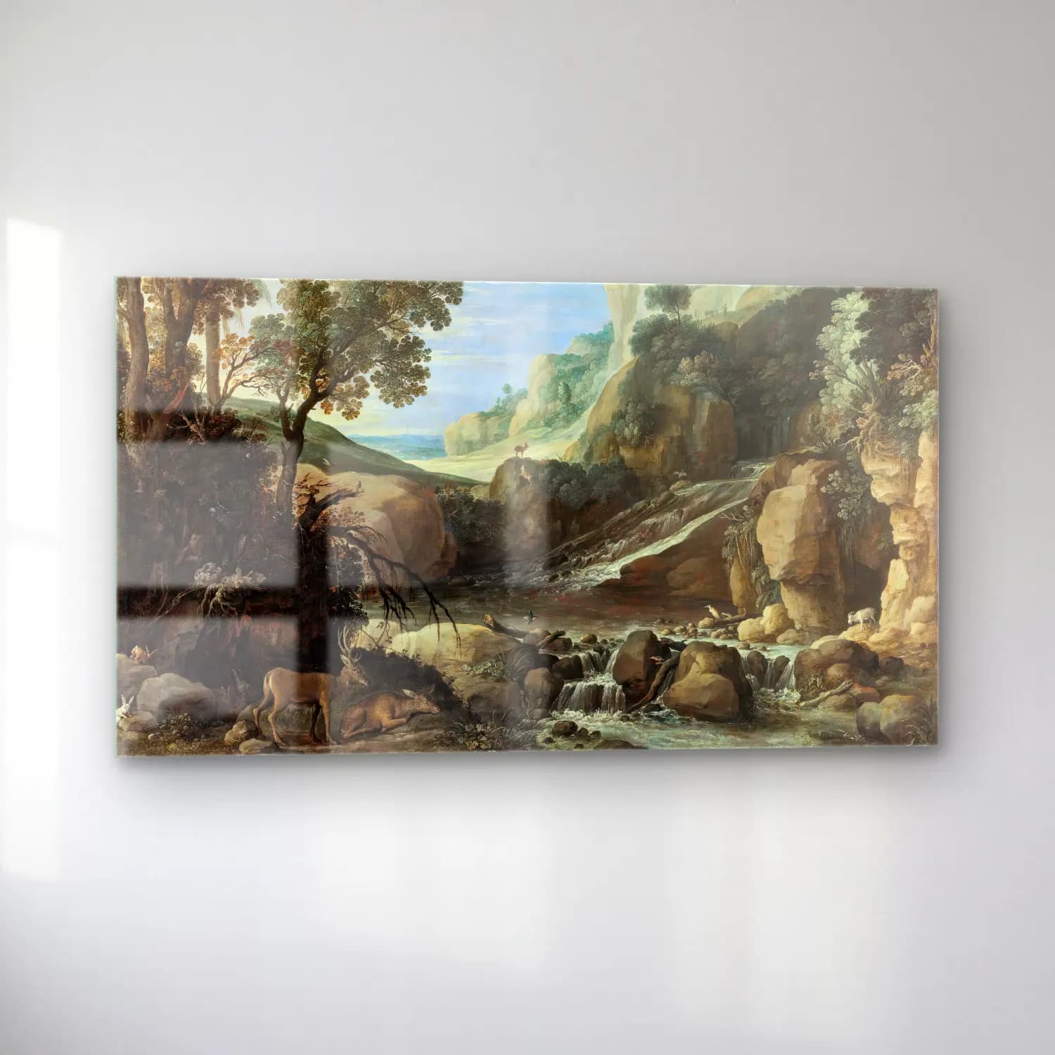 Paul Bril – Mountainous Landscape With Wildlife Around A Cascade cam tablo — sol açıdan görünüm
