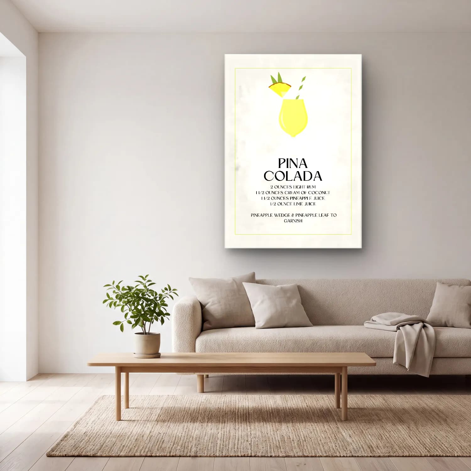 Vintage Poster Kokteyl No. 3 cam tablo — açık renk salonda