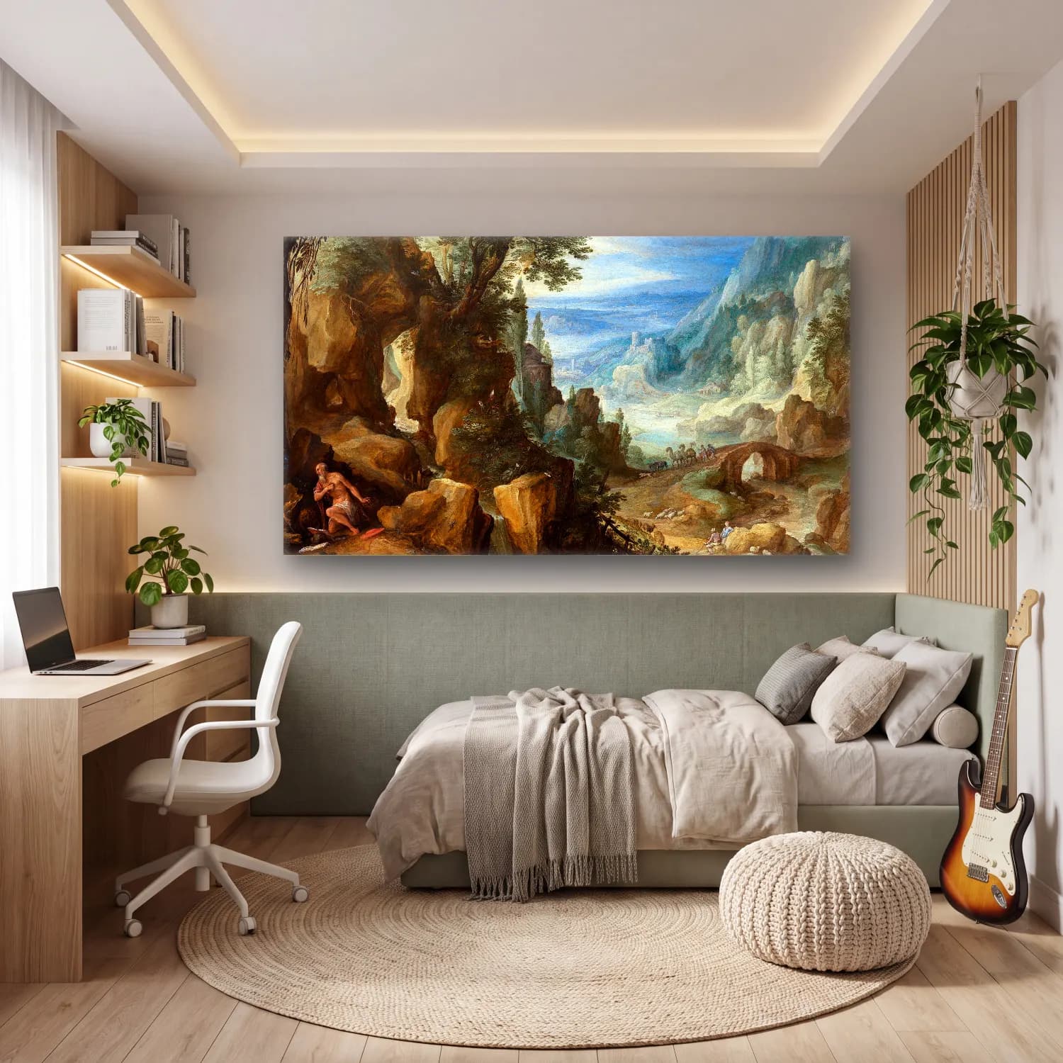 Paul Bril – Mountainous Landscape with Saint Jerome cam tablo — genç odasında