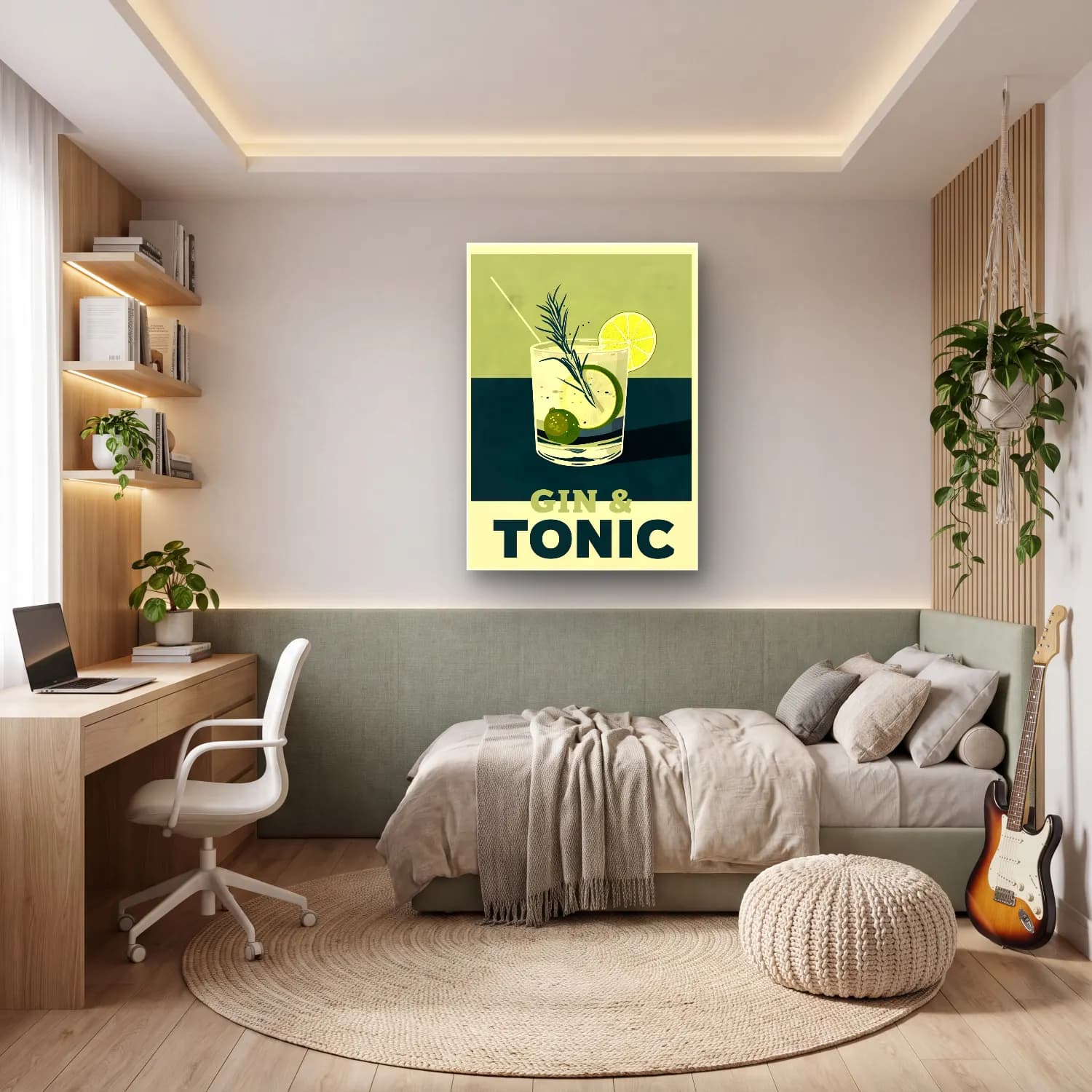 Vintage Poster Kokteyl – Yeşil Tonlar cam tablo — genç odasında