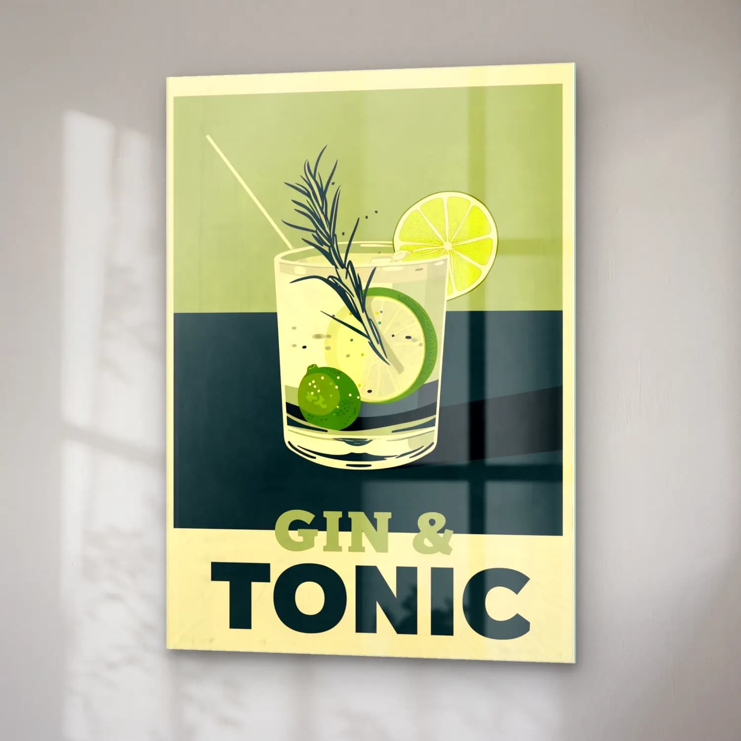 Vintage Poster Kokteyl – Yeşil Tonlar cam tablo — sağ açıdan görünüm