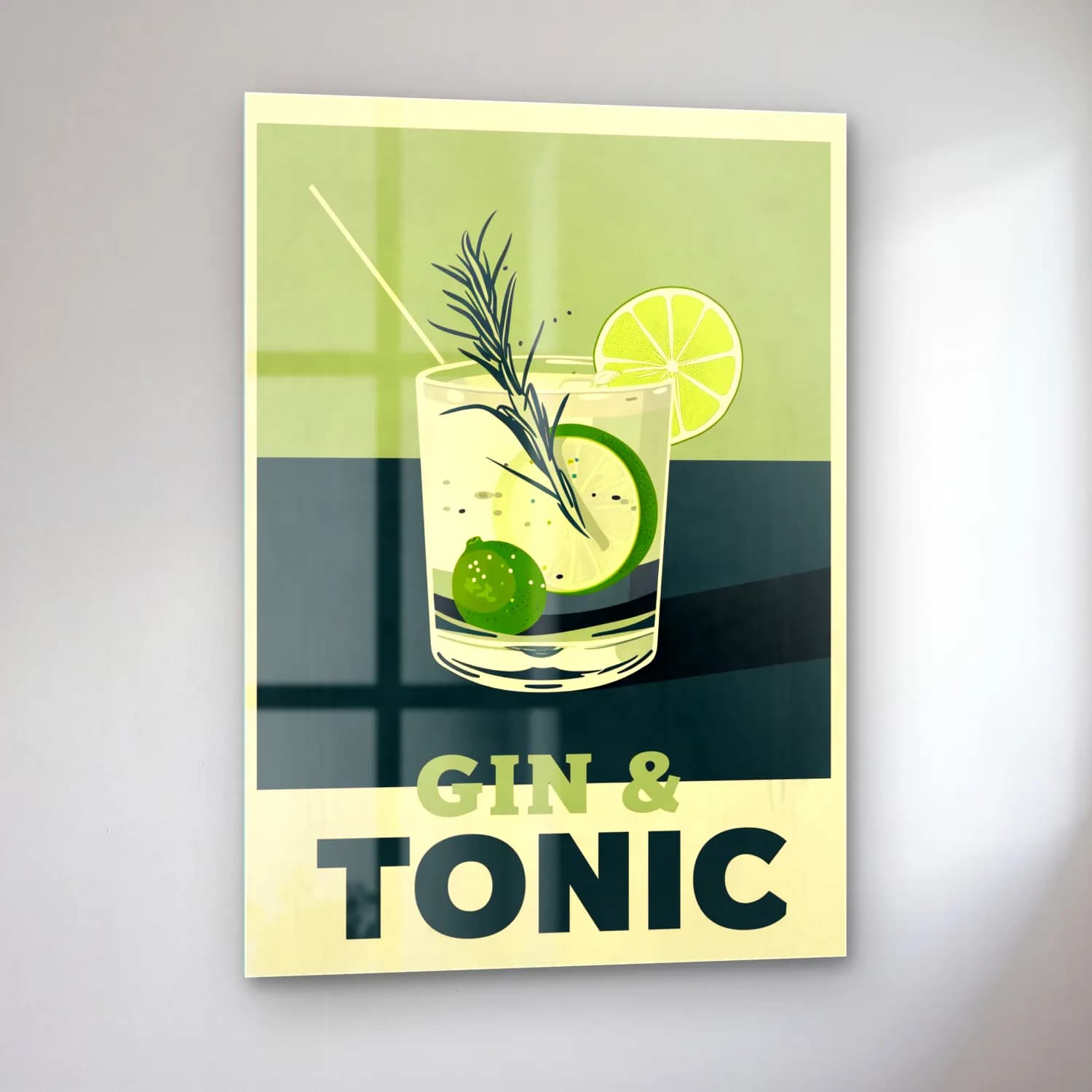 Vintage Poster Kokteyl – Yeşil Tonlar cam tablo — sol açıdan görünüm