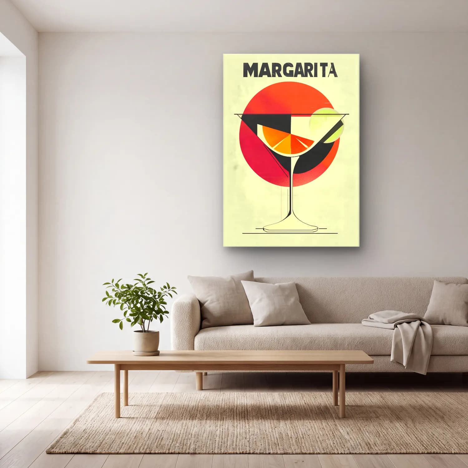 Vintage Poster Kokteyl No. 7 cam tablo — açık renk salonda