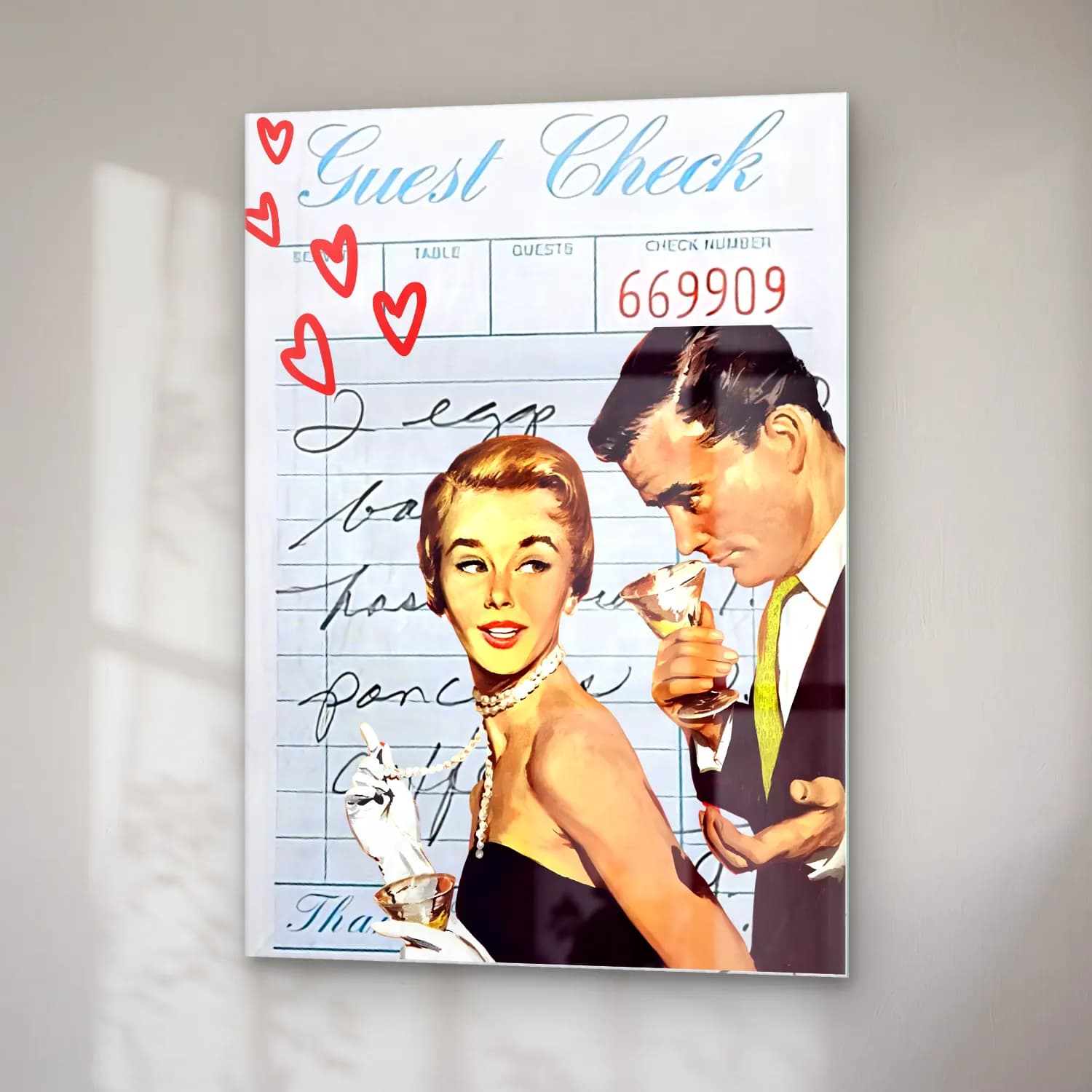 Vintage Kadeh Şarap No. 5 cam tablo — sağ açıdan görünüm
