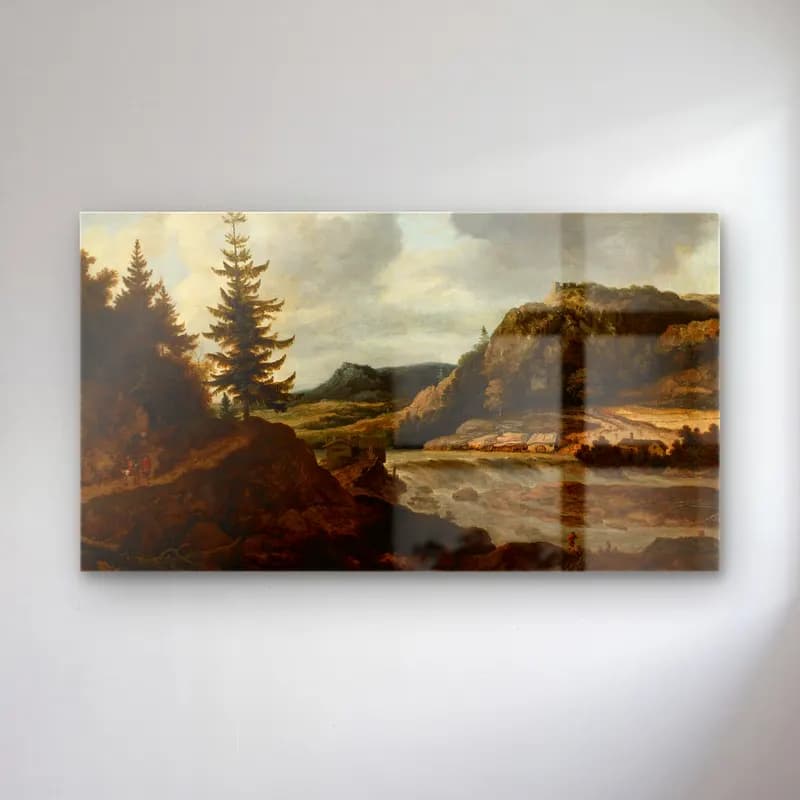 Allaert van Everdingen – A Mountainous River Landscape with Travellers (About 1660) cam tablo — Allaert van Everdingen – A Mountainous River Landscape with Travellers (About 1660) — yağlı boya kırda nehir