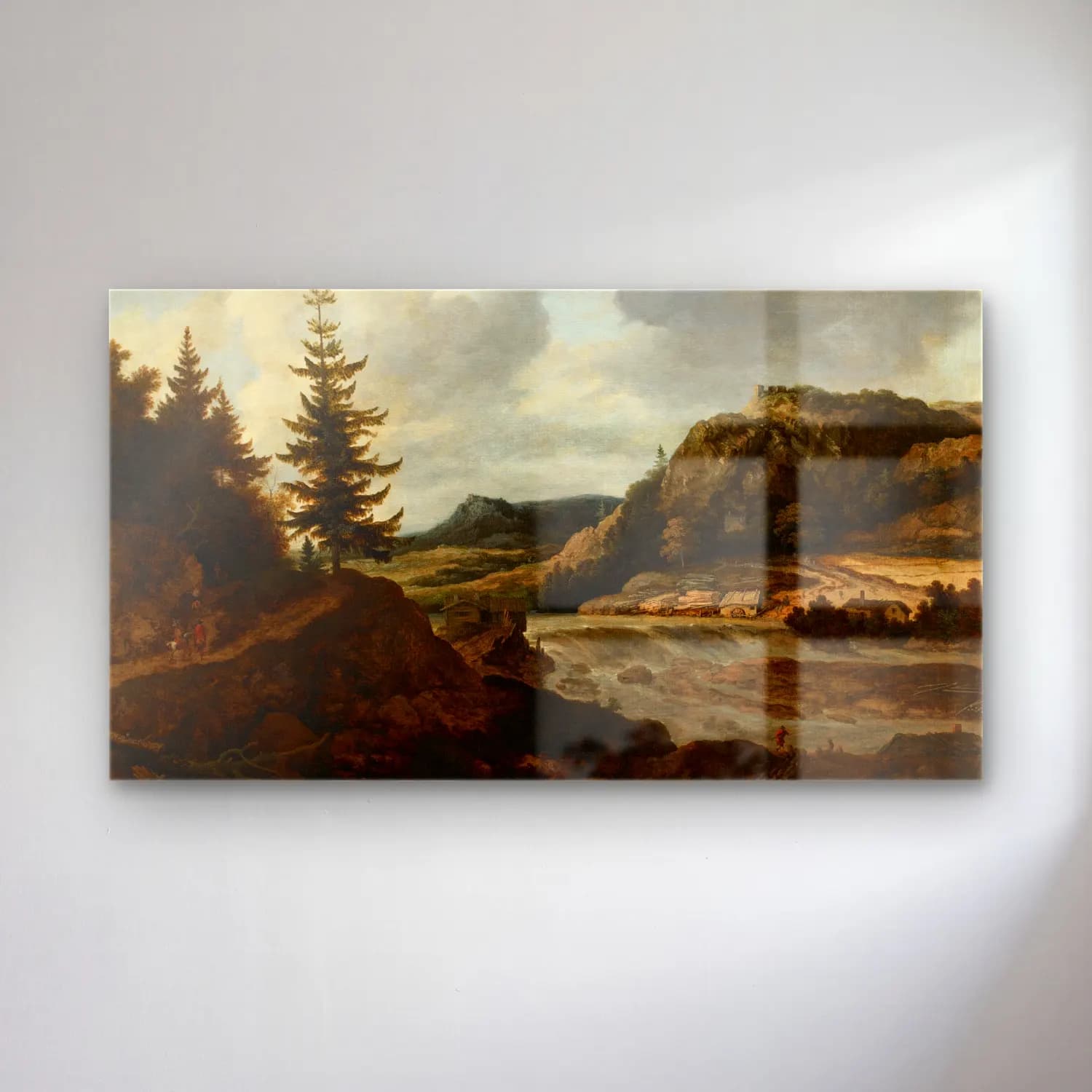 Allaert van Everdingen – A Mountainous River Landscape with Travellers (About 1660) cam tablo — Allaert van Everdingen – A Mountainous River Landscape with Travellers (About 1660) — yağlı boya kırda nehir