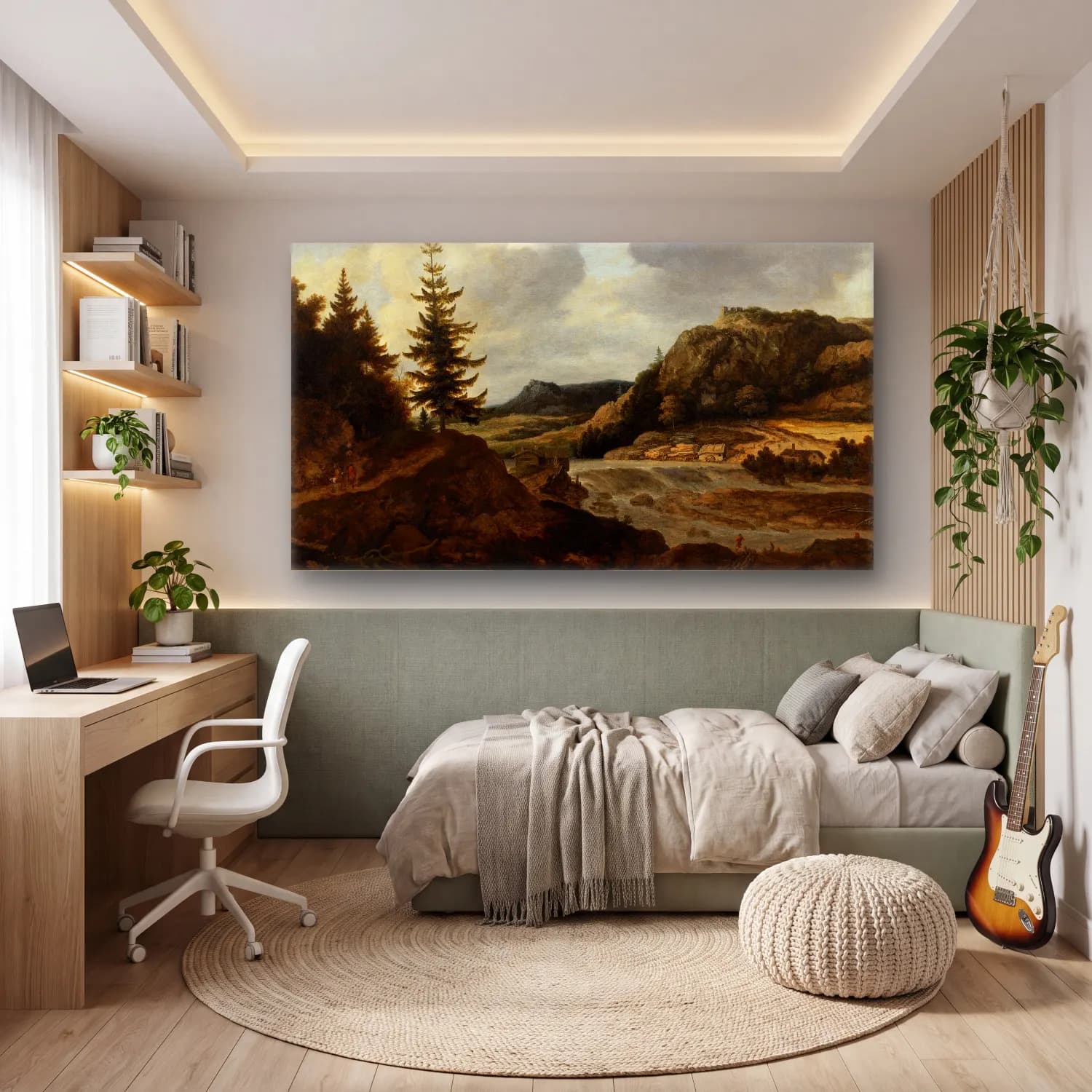 Allaert van Everdingen – A Mountainous River Landscape with Travellers (About 1660) cam tablo — genç odasında