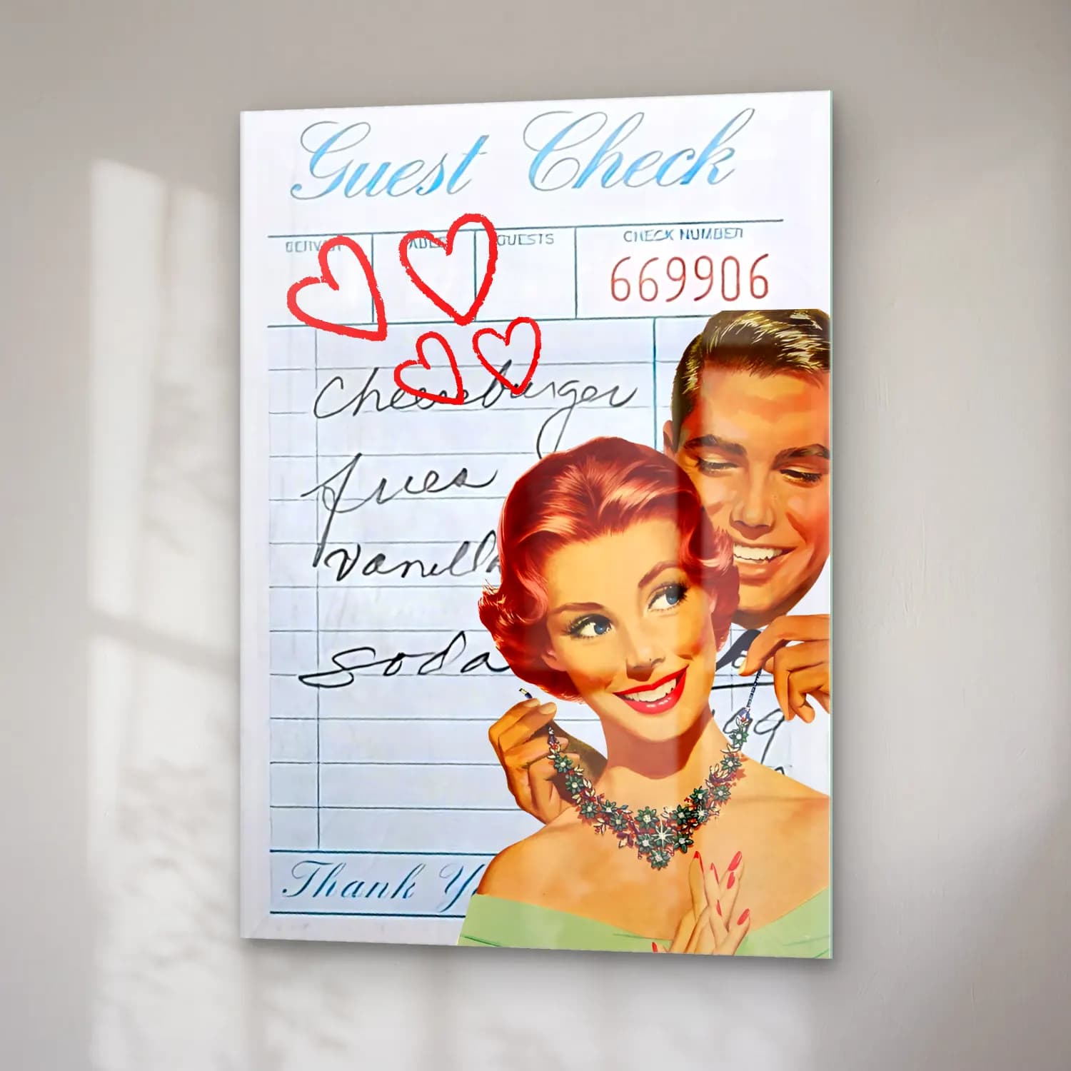 Vintage Poster Aşıklar No. 24 cam tablo — sağ açıdan görünüm
