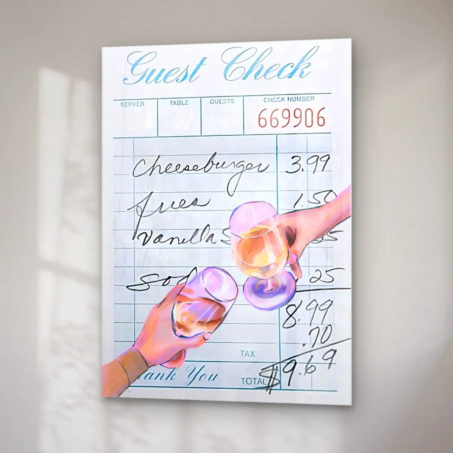 Pastel Kadeh Şarap No. 4 cam tablo — sağ açıdan görünüm