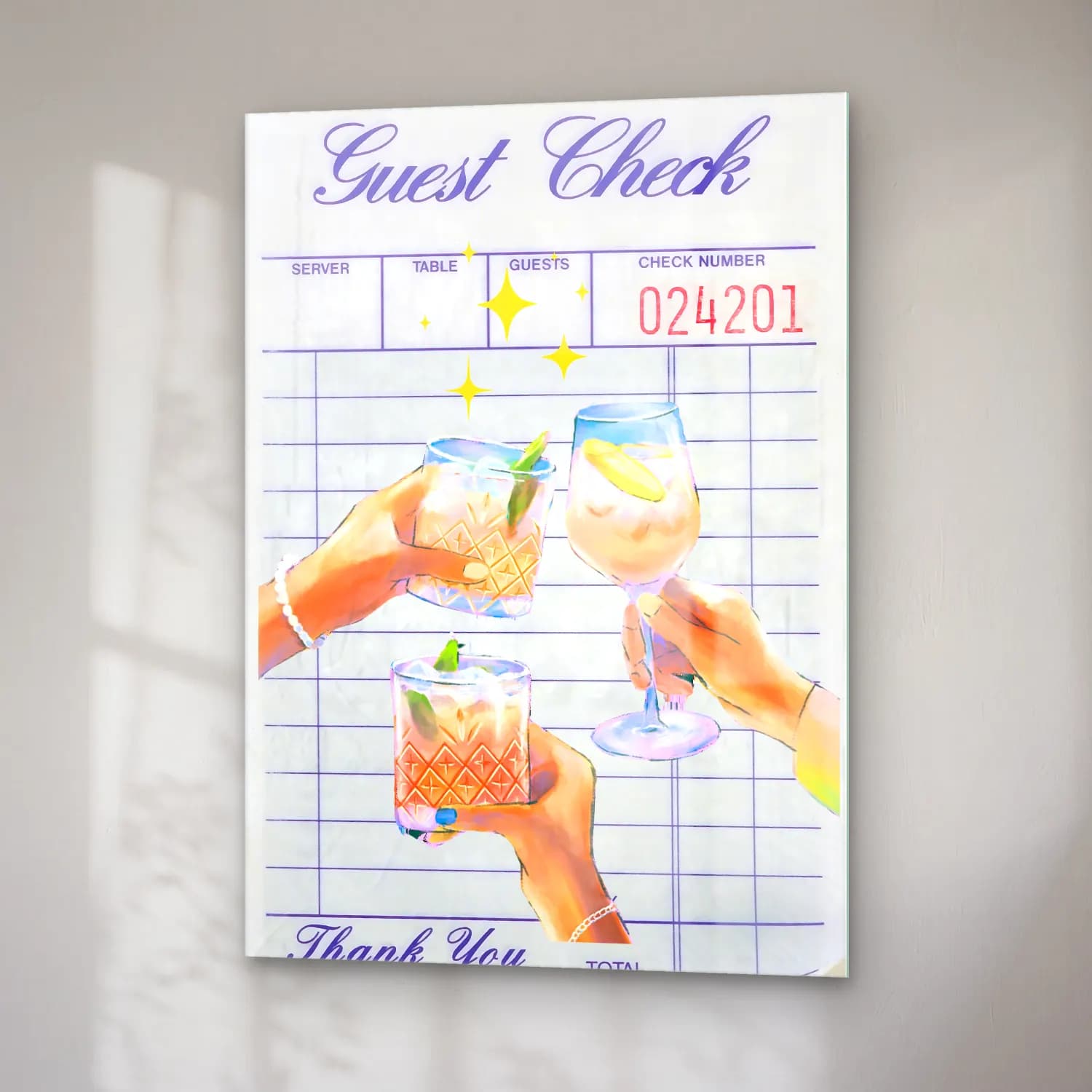 Pastel Kokteyl No. 4 cam tablo — sağ açıdan görünüm