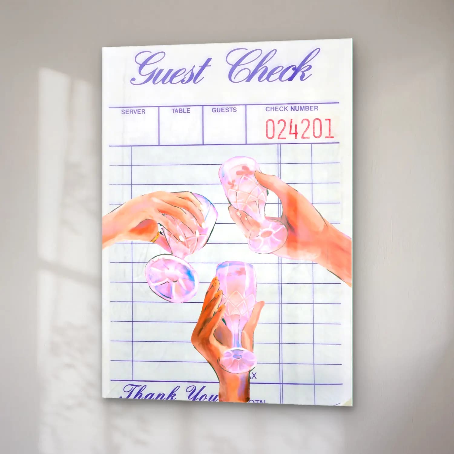 Pastel Kadeh Şarap No. 5 cam tablo — sağ açıdan görünüm