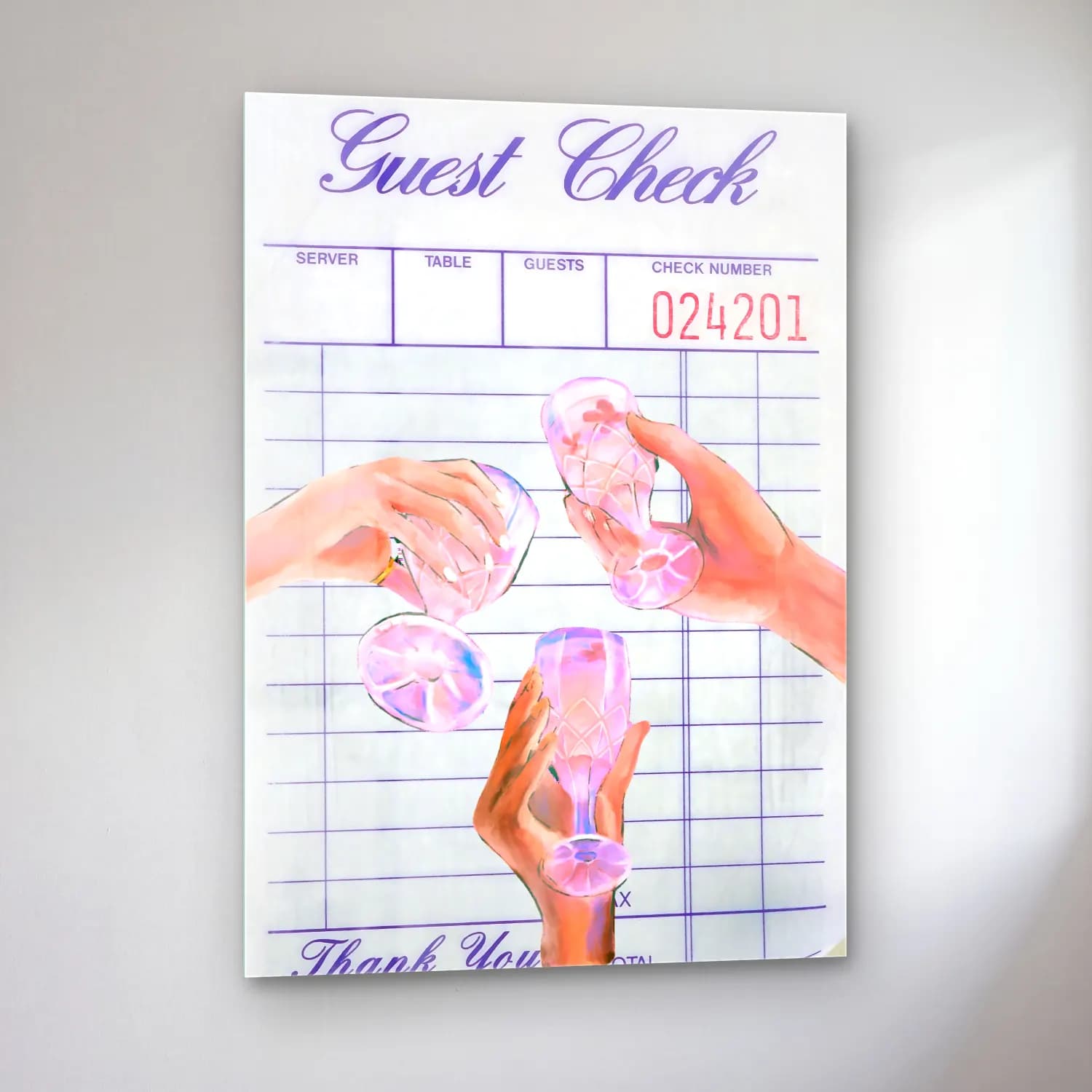 Pastel Kadeh Şarap No. 5 cam tablo — sol açıdan görünüm