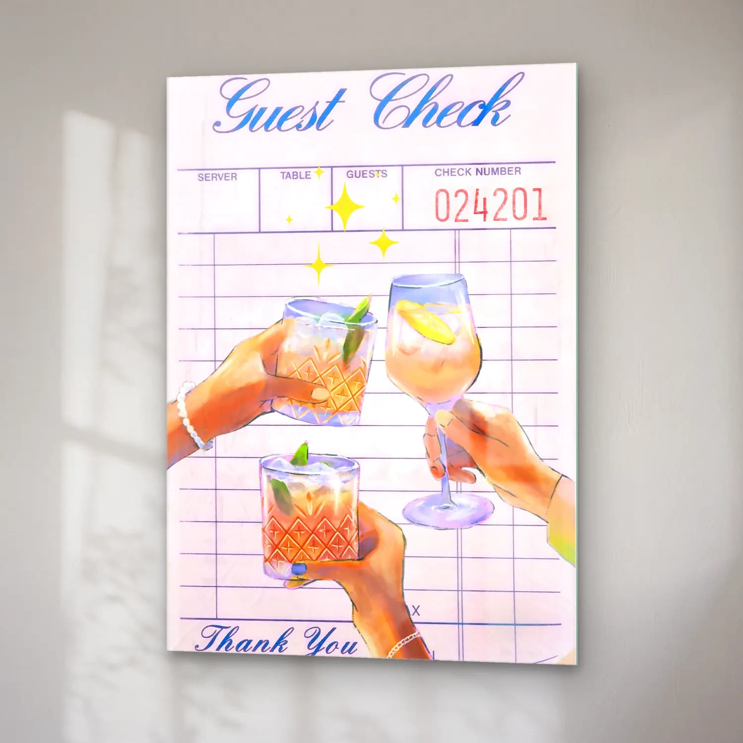 Pastel Kokteyl No. 6 cam tablo — sağ açıdan görünüm