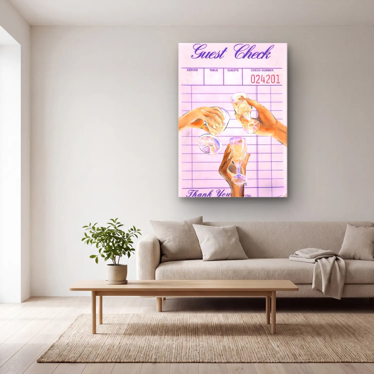 Pastel Kadeh Şarap No. 6 cam tablo — açık renk salonda