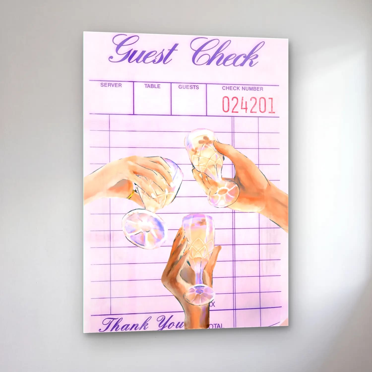 Pastel Kadeh Şarap No. 6 cam tablo — sol açıdan görünüm